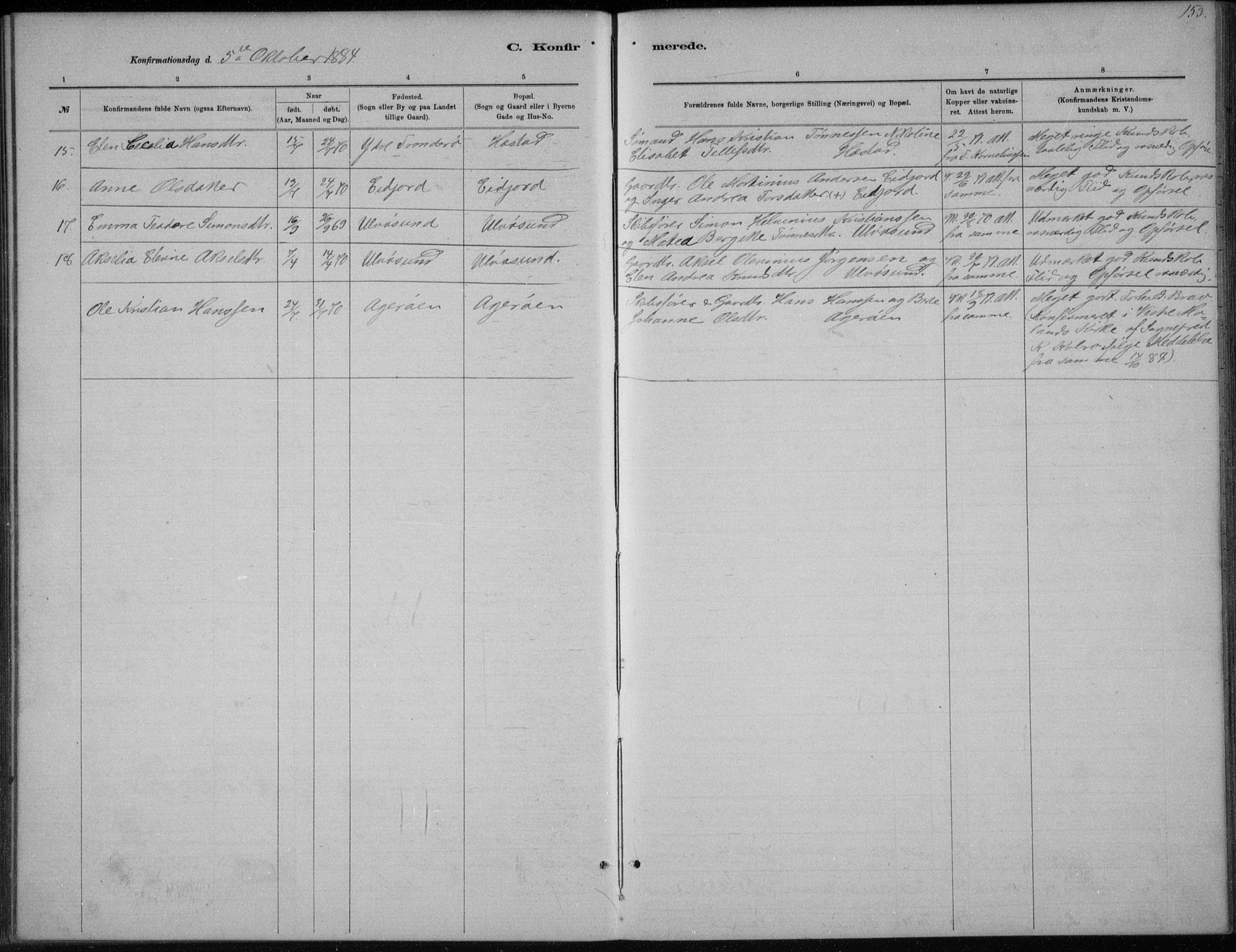 Høvåg sokneprestkontor, AV/SAK-1111-0025/F/Fb/L0004: Parish register (copy) no. B 4, 1883-1898, p. 153