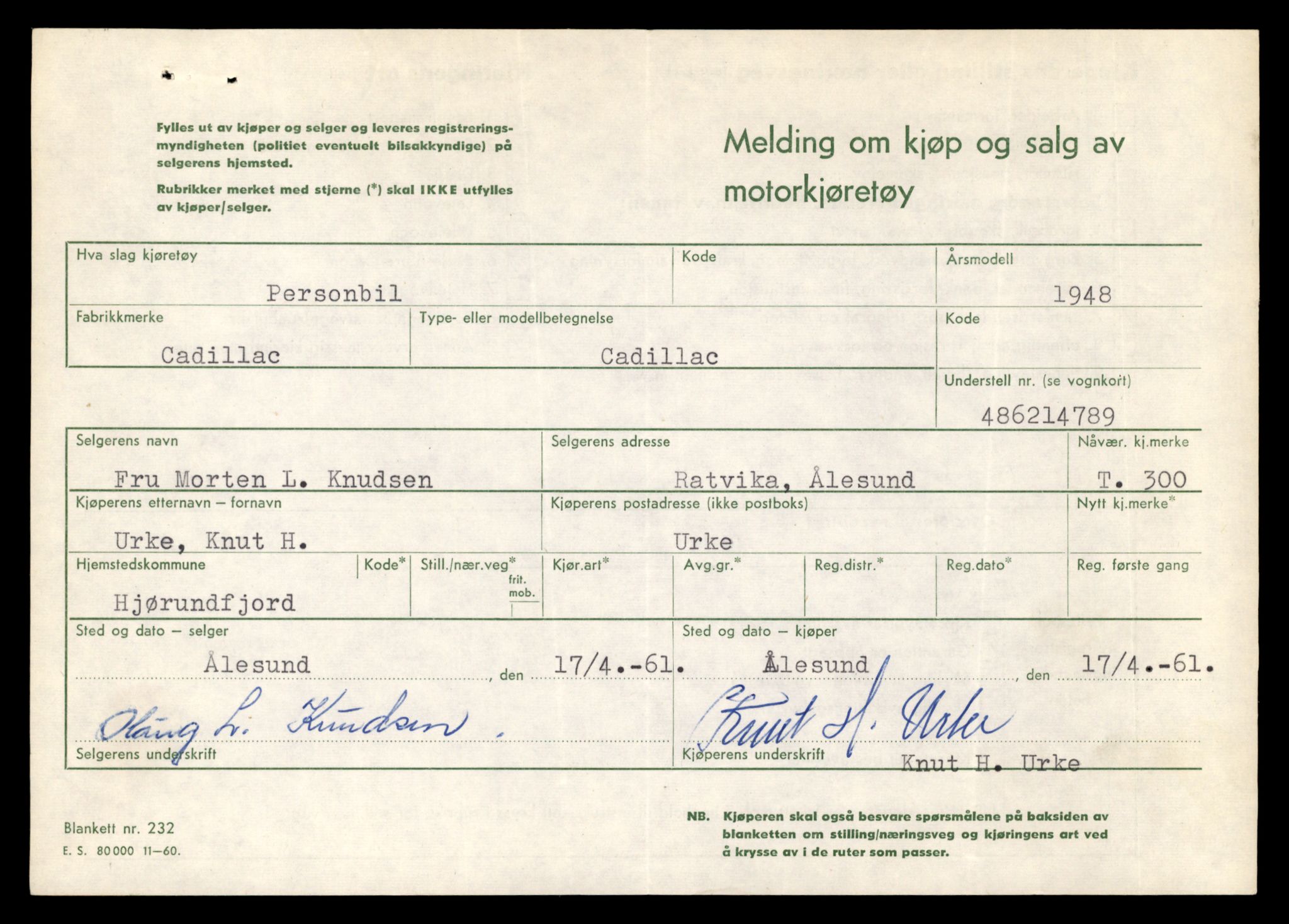 Møre og Romsdal vegkontor - Ålesund trafikkstasjon, SAT/A-4099/F/Fe/L0003: Registreringskort for kjøretøy T 232 - T 340, 1927-1998, p. 1905