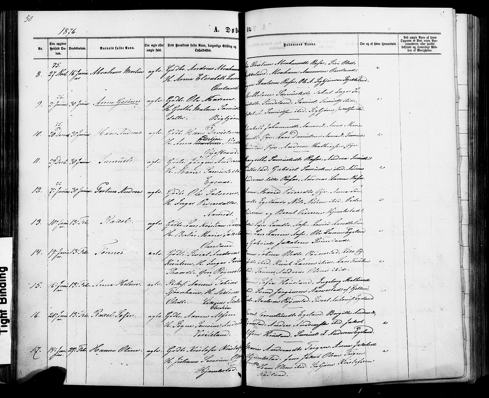 Kvinesdal sokneprestkontor, AV/SAK-1111-0026/F/Fa/Fab/L0007: Parish register (official) no. A 7, 1870-1885, p. 50