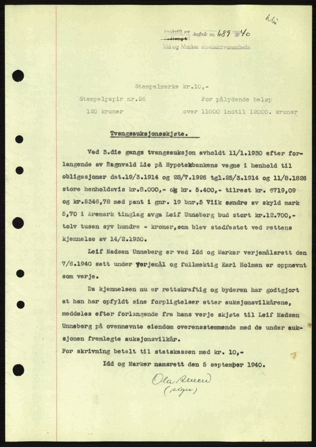 Idd og Marker sorenskriveri, AV/SAO-A-10283/G/Gb/Gbb/L0004: Mortgage book no. A4, 1940-1941, Diary no: : 689/1940