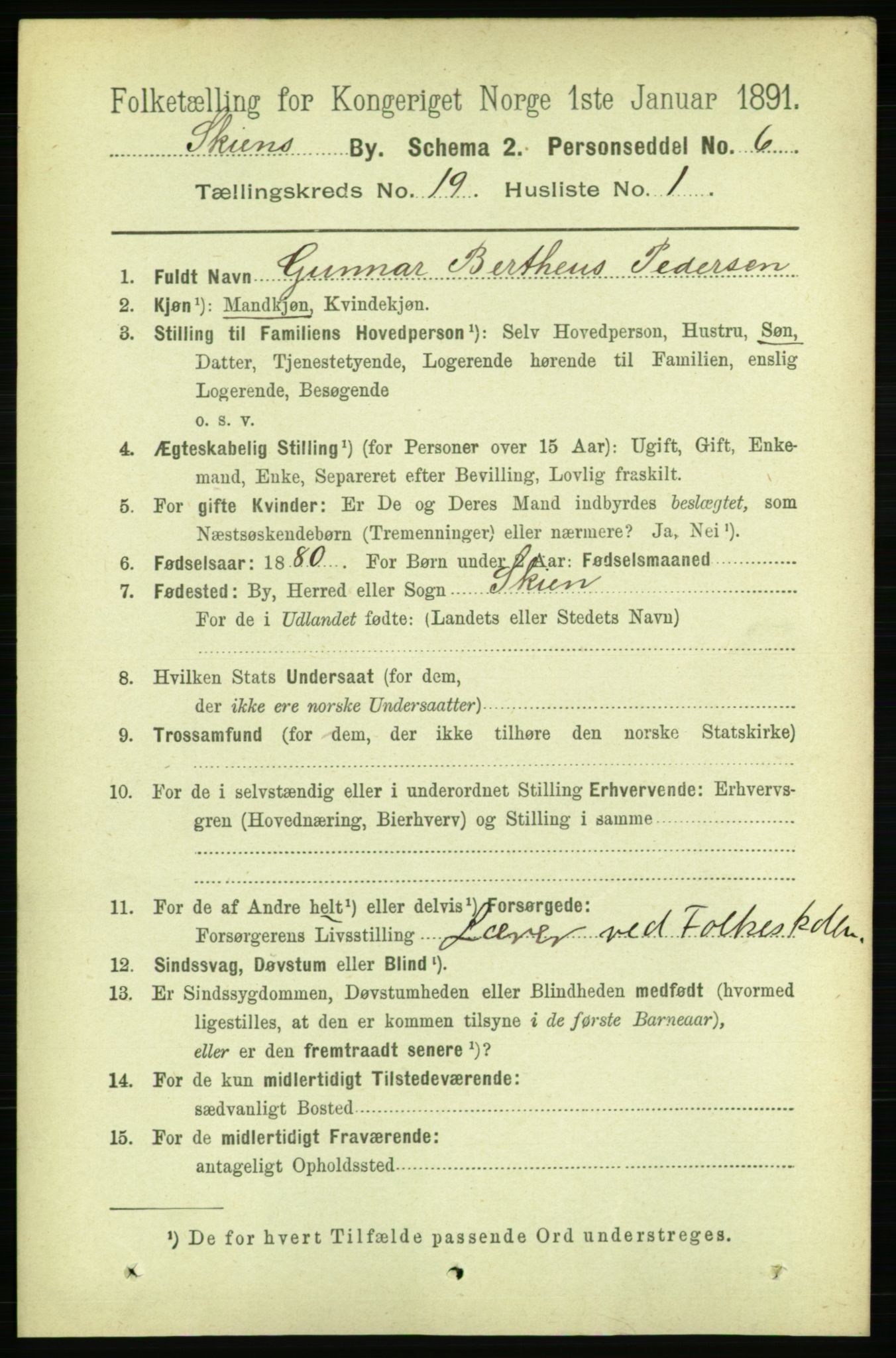 RA, 1891 census for 0806 Skien, 1891, p. 5067