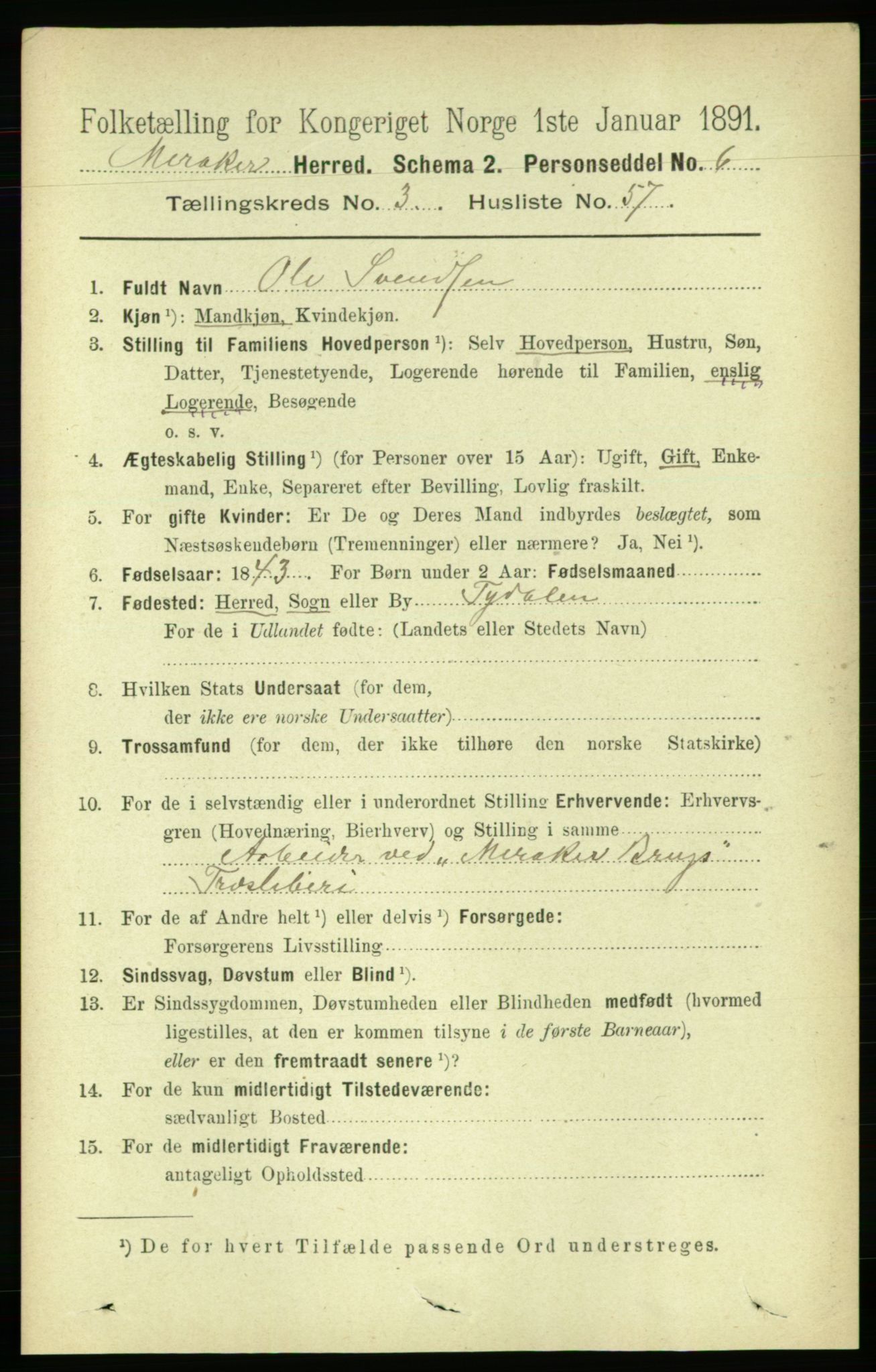 RA, 1891 census for 1711 Meråker, 1891, p. 1558