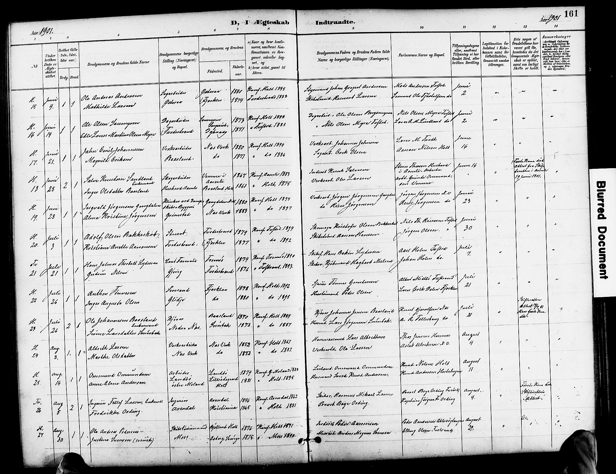 Holt sokneprestkontor, AV/SAK-1111-0021/F/Fb/L0011: Parish register (copy) no. B 11, 1897-1921, p. 161