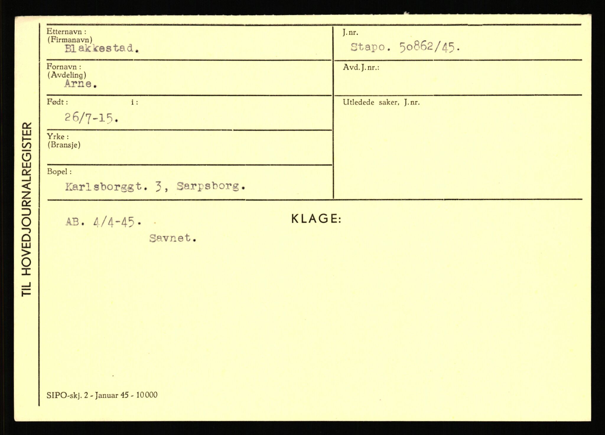 Statspolitiet - Hovedkontoret / Osloavdelingen, AV/RA-S-1329/C/Ca/L0002: Arneberg - Brand, 1943-1945, p. 4190