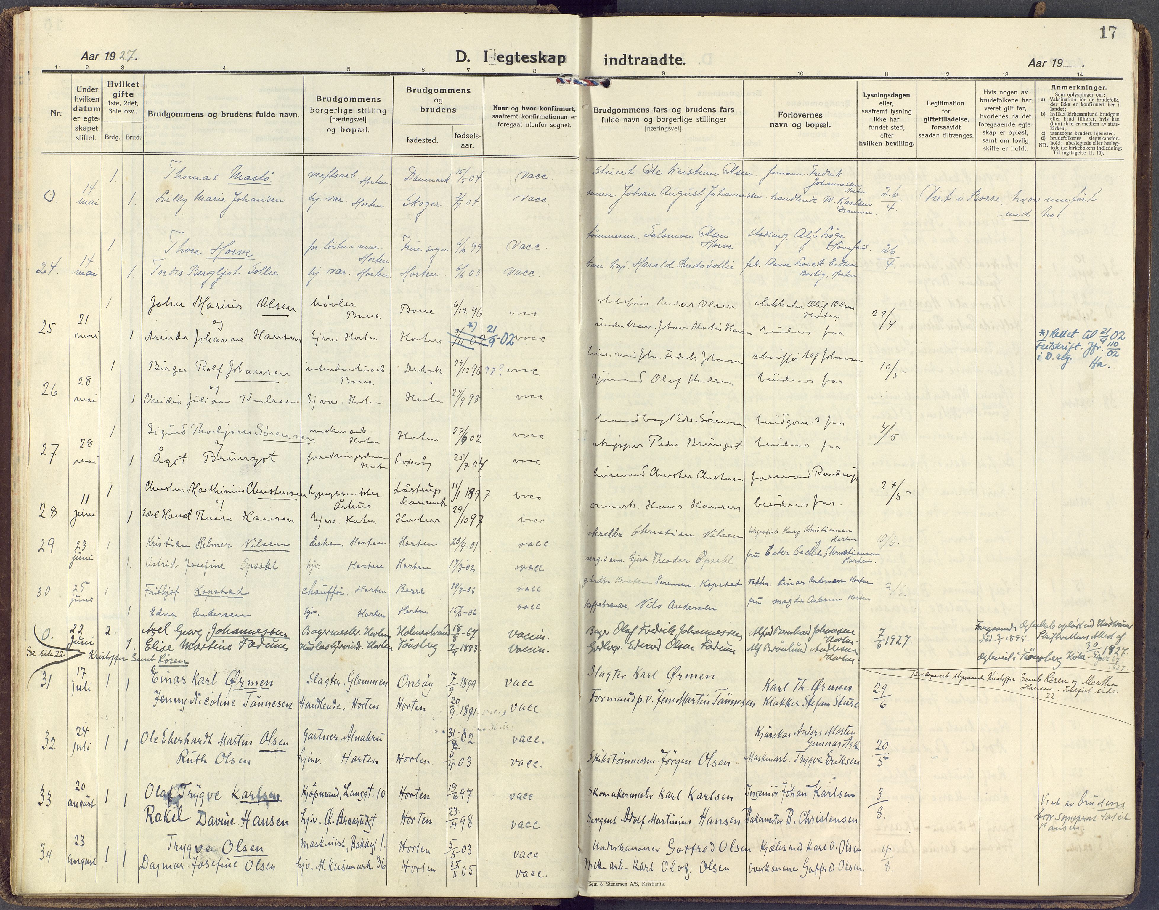 Horten kirkebøker, AV/SAKO-A-348/F/Fa/L0009: Parish register (official) no. 9, 1925-1936, p. 17