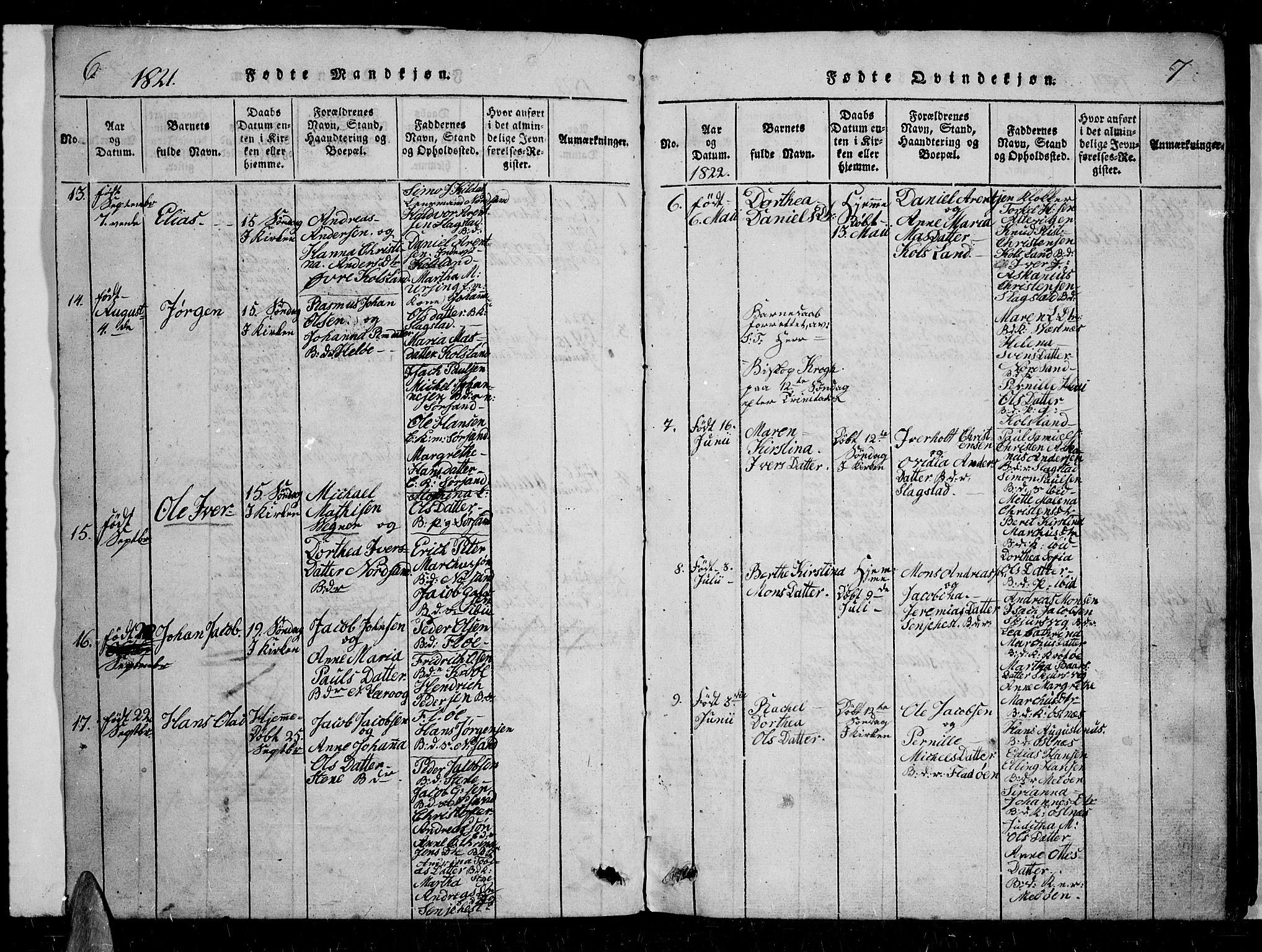 Trondenes sokneprestkontor, SATØ/S-1319/H/Hb/L0004klokker: Parish register (copy) no. 4, 1821-1839, p. 6-7