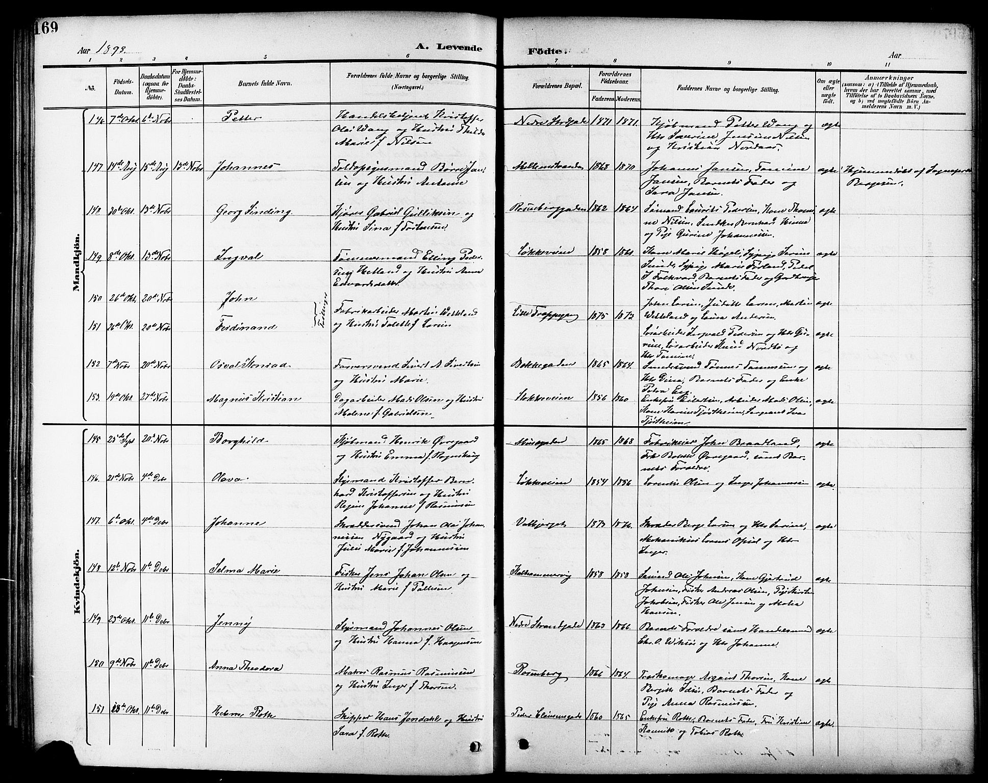 Domkirken sokneprestkontor, AV/SAST-A-101812/001/30/30BB/L0016: Parish register (copy) no. B 16, 1891-1902, p. 169