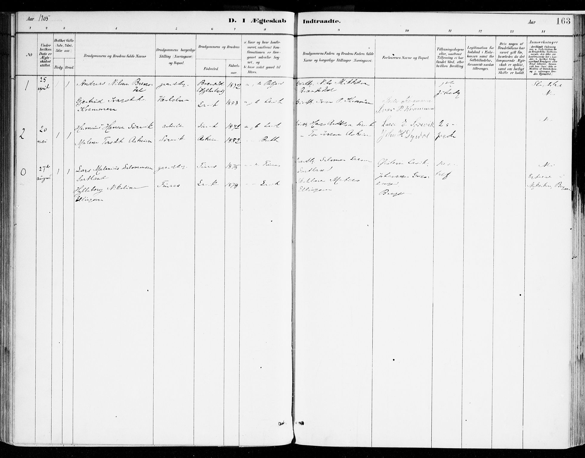 Lavik sokneprestembete, AV/SAB-A-80901: Parish register (official) no. B 1, 1882-1908, p. 163