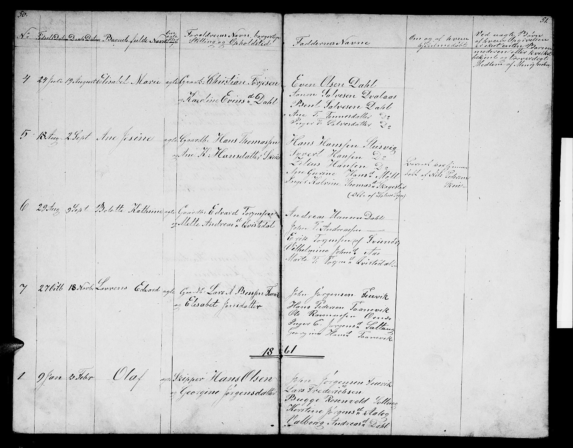 Mandal sokneprestkontor, SAK/1111-0030/F/Fb/Fbb/L0003: Parish register (copy) no. B 3, 1848-1877, p. 50-51