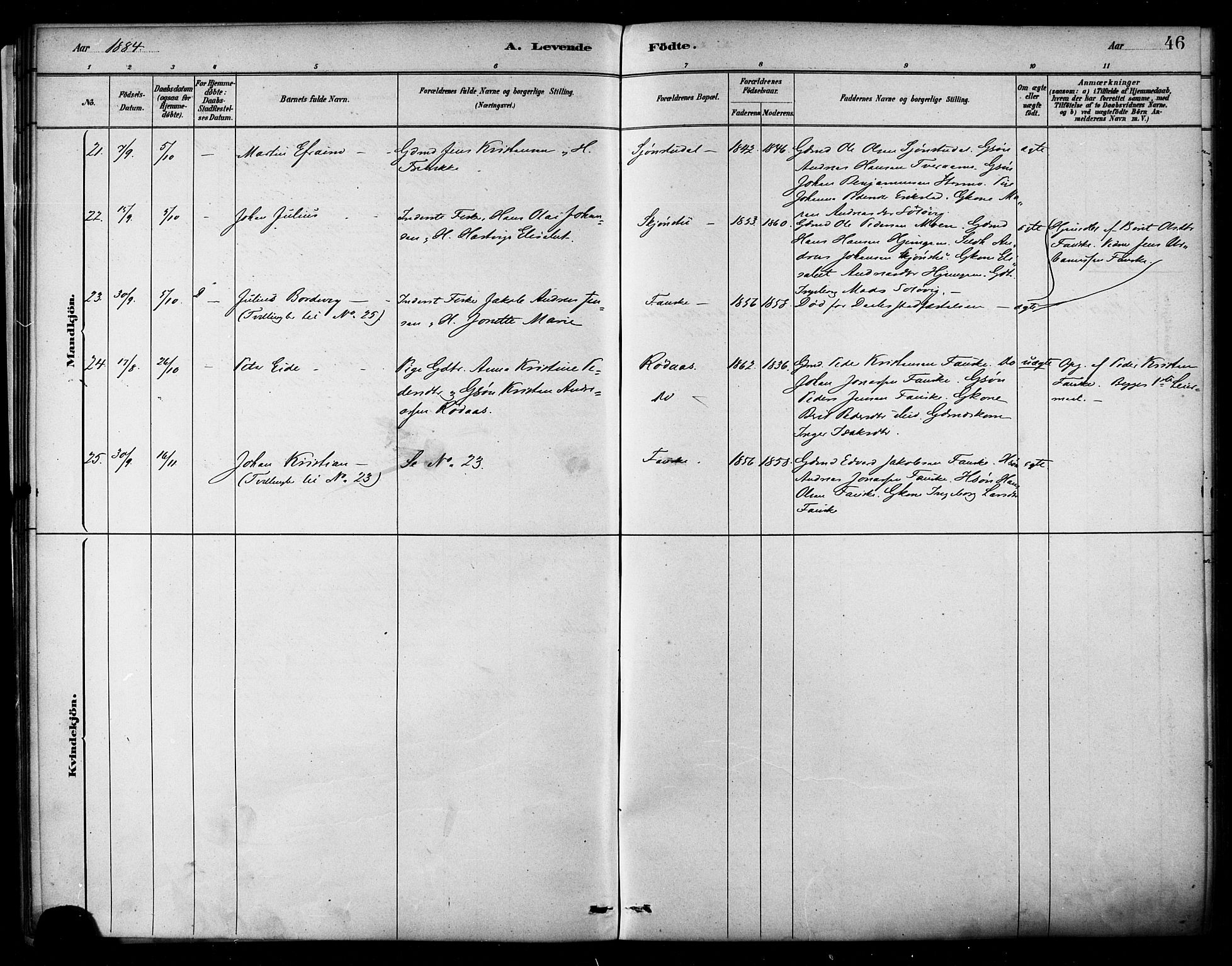 Ministerialprotokoller, klokkerbøker og fødselsregistre - Nordland, AV/SAT-A-1459/849/L0689: Parish register (official) no. 849A01, 1879-1889, p. 46