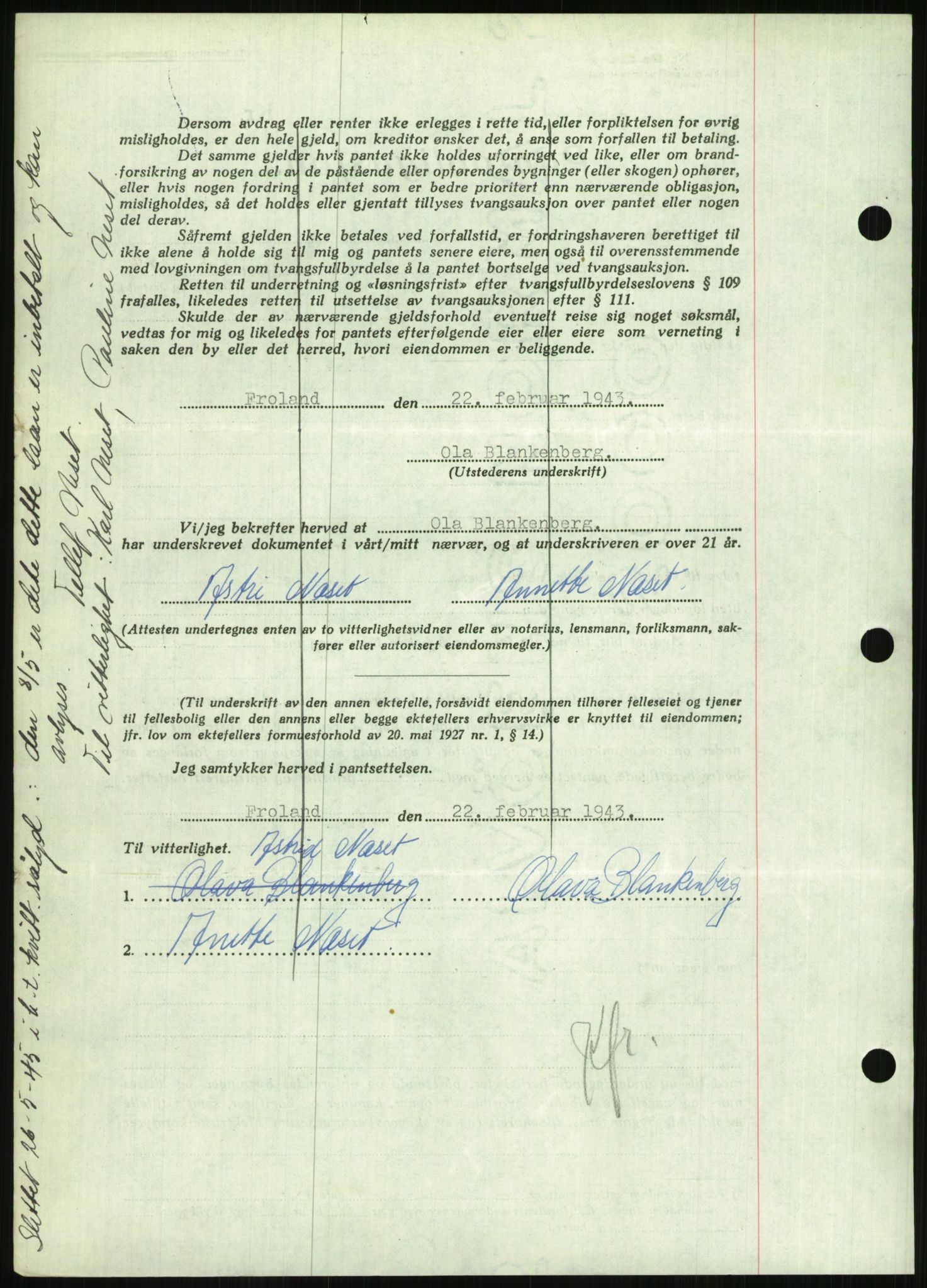 Nedenes sorenskriveri, SAK/1221-0006/G/Gb/Gbb/L0002: Mortgage book no. II, 1942-1945, Diary no: : 633/1943