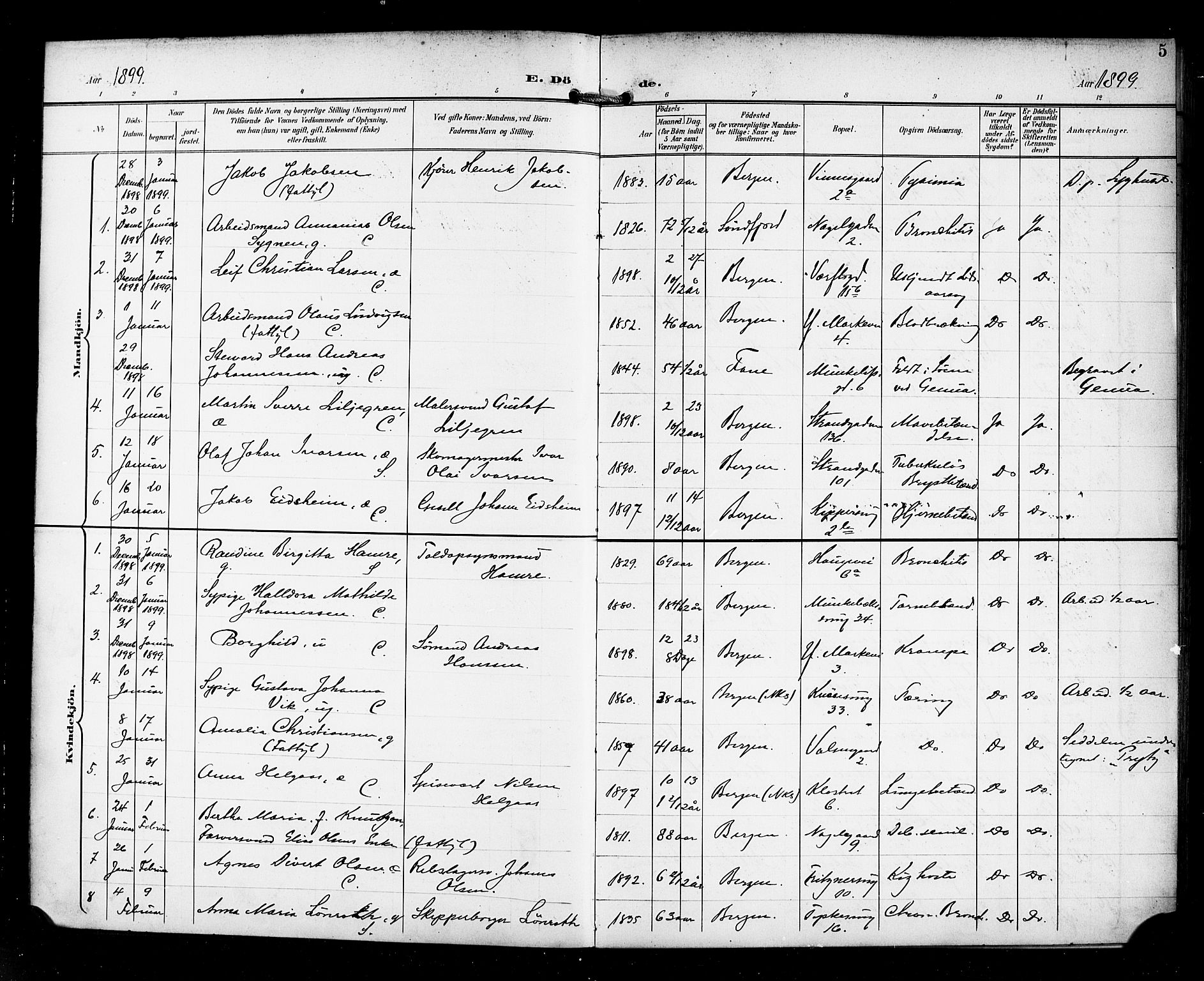 Nykirken Sokneprestembete, AV/SAB-A-77101/H/Haa/L0045: Parish register (official) no. E 5, 1899-1917, p. 5