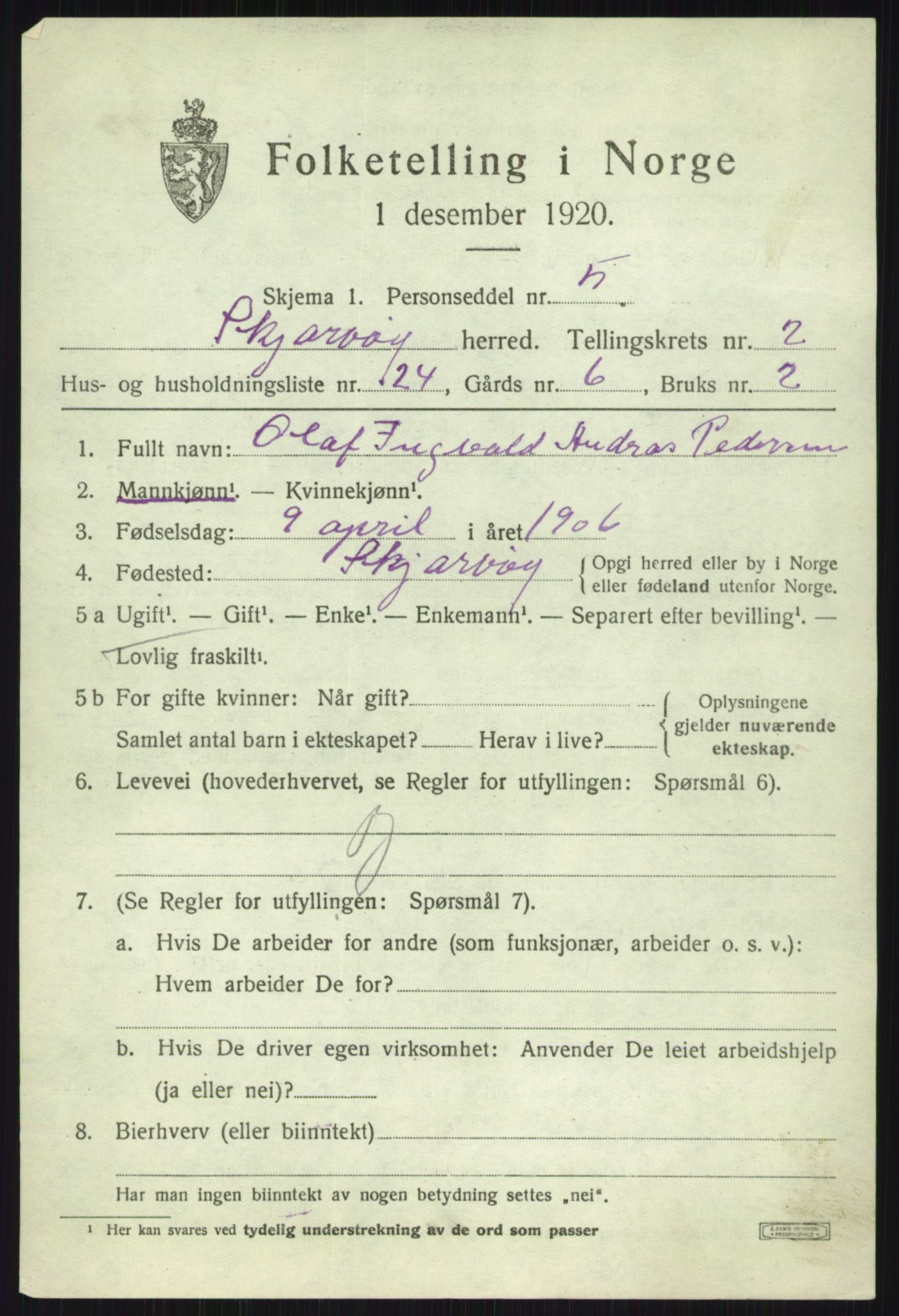 SATØ, 1920 census for Skjervøy, 1920, p. 1781