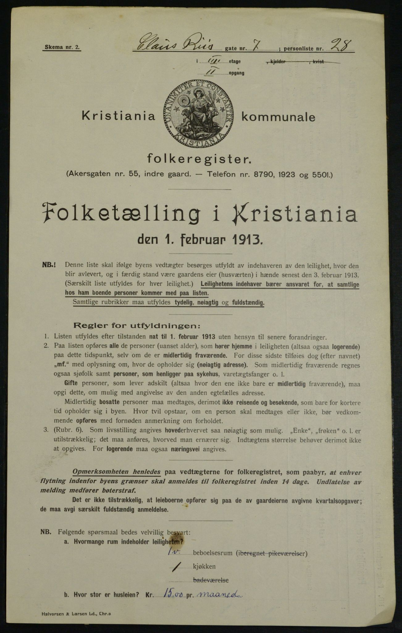 OBA, Municipal Census 1913 for Kristiania, 1913, p. 12809