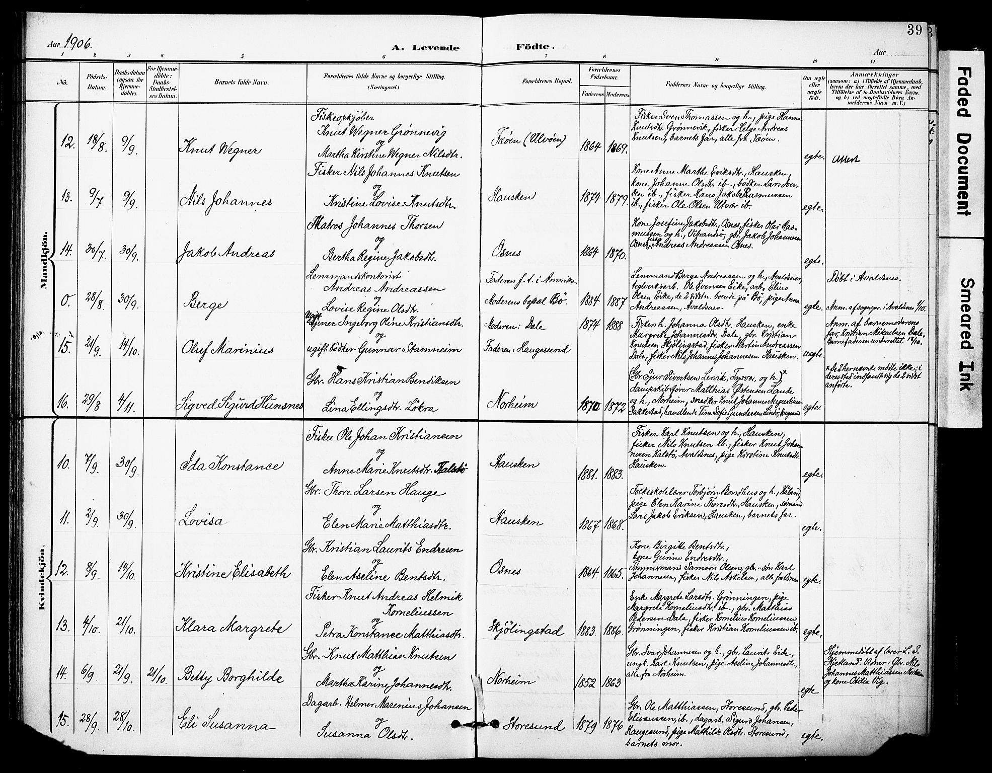 Torvastad sokneprestkontor, AV/SAST-A -101857/H/Ha/Haa/L0017: Parish register (official) no. A 16, 1899-1911, p. 39