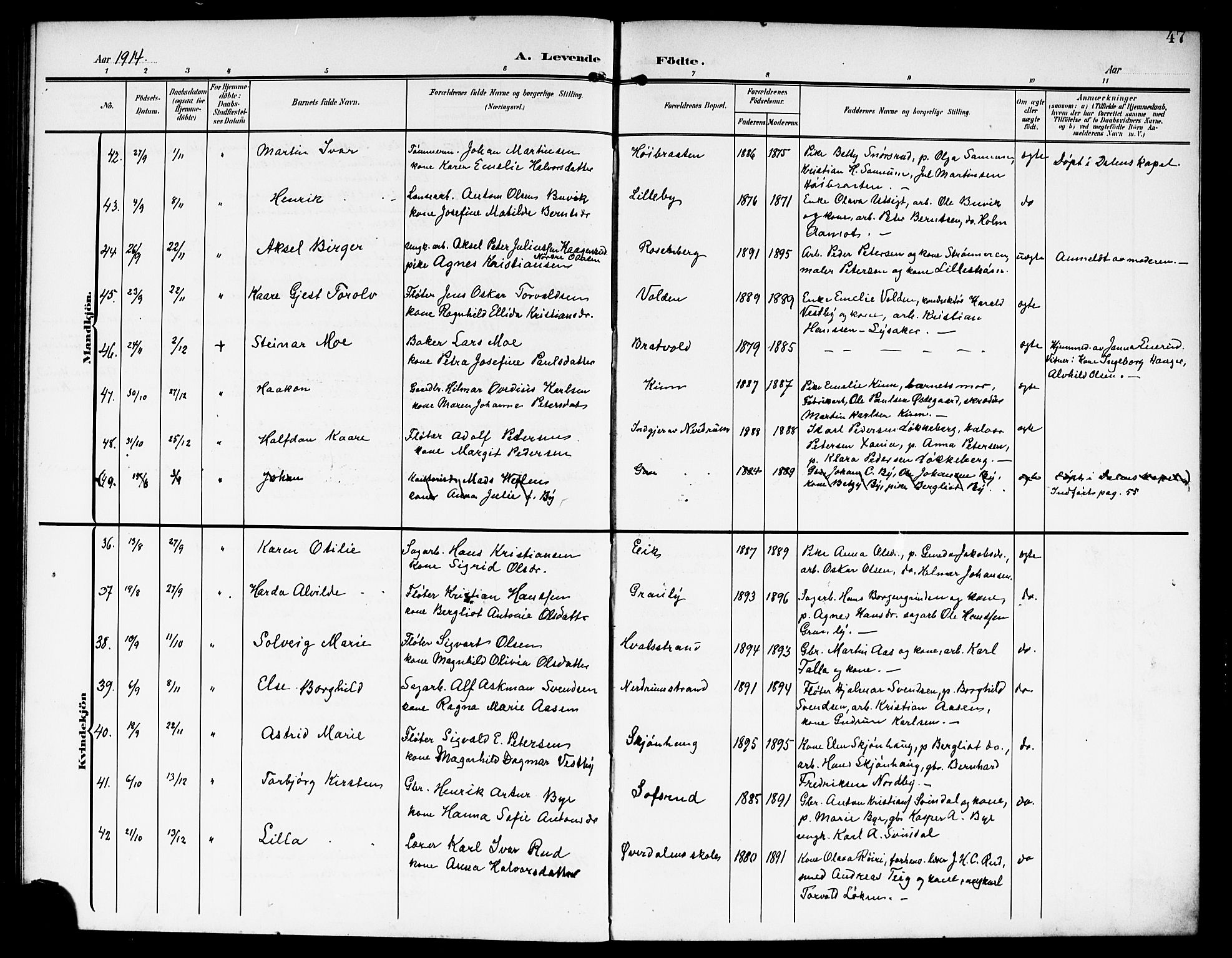 Fet prestekontor Kirkebøker, AV/SAO-A-10370a/G/Ga/L0008: Parish register (copy) no. I 8, 1907-1920, p. 47