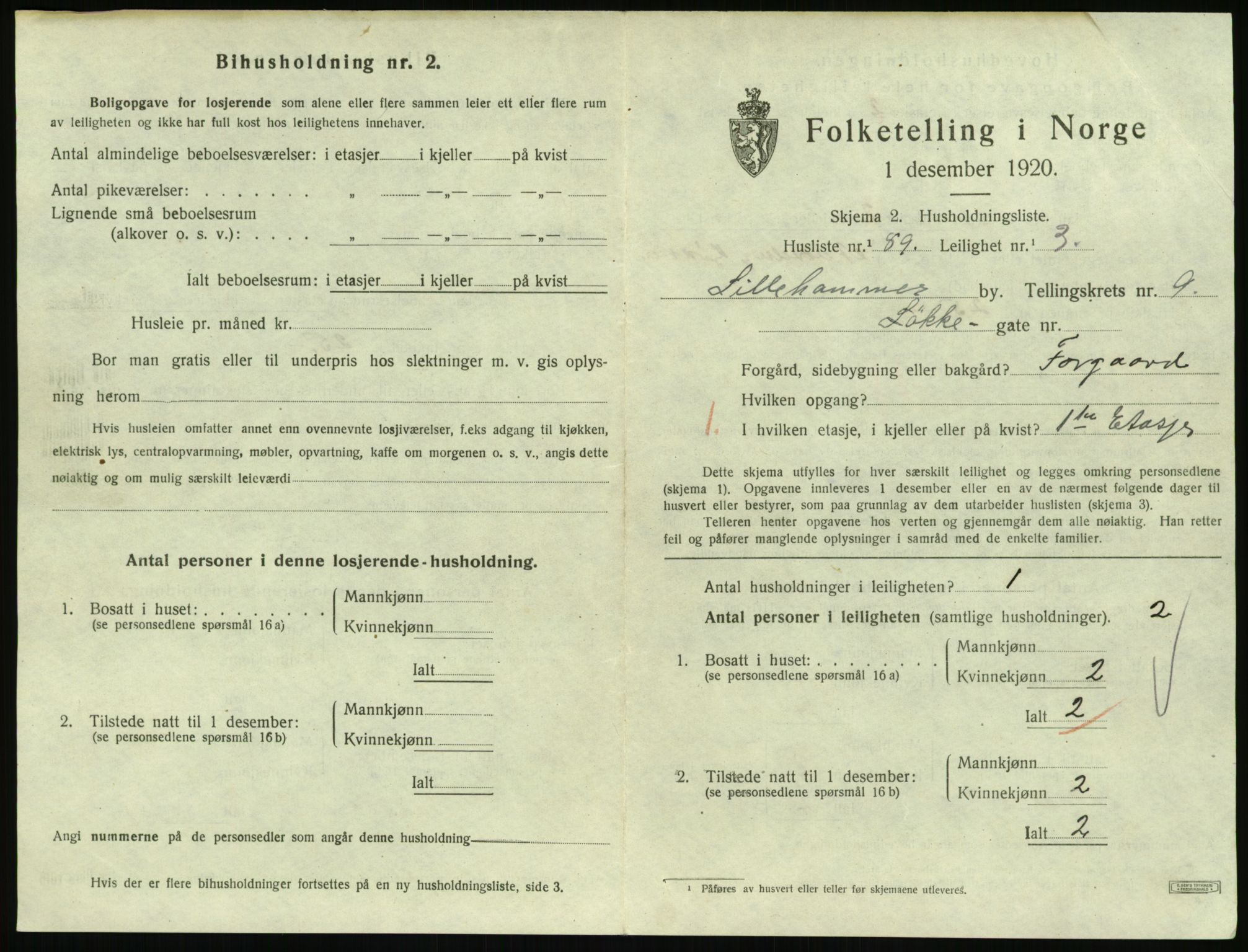 SAH, 1920 census for Lillehammer, 1920, p. 3366