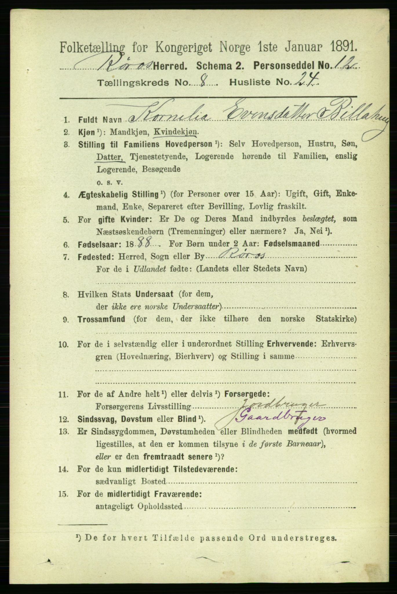 RA, 1891 census for 1640 Røros, 1891, p. 1783