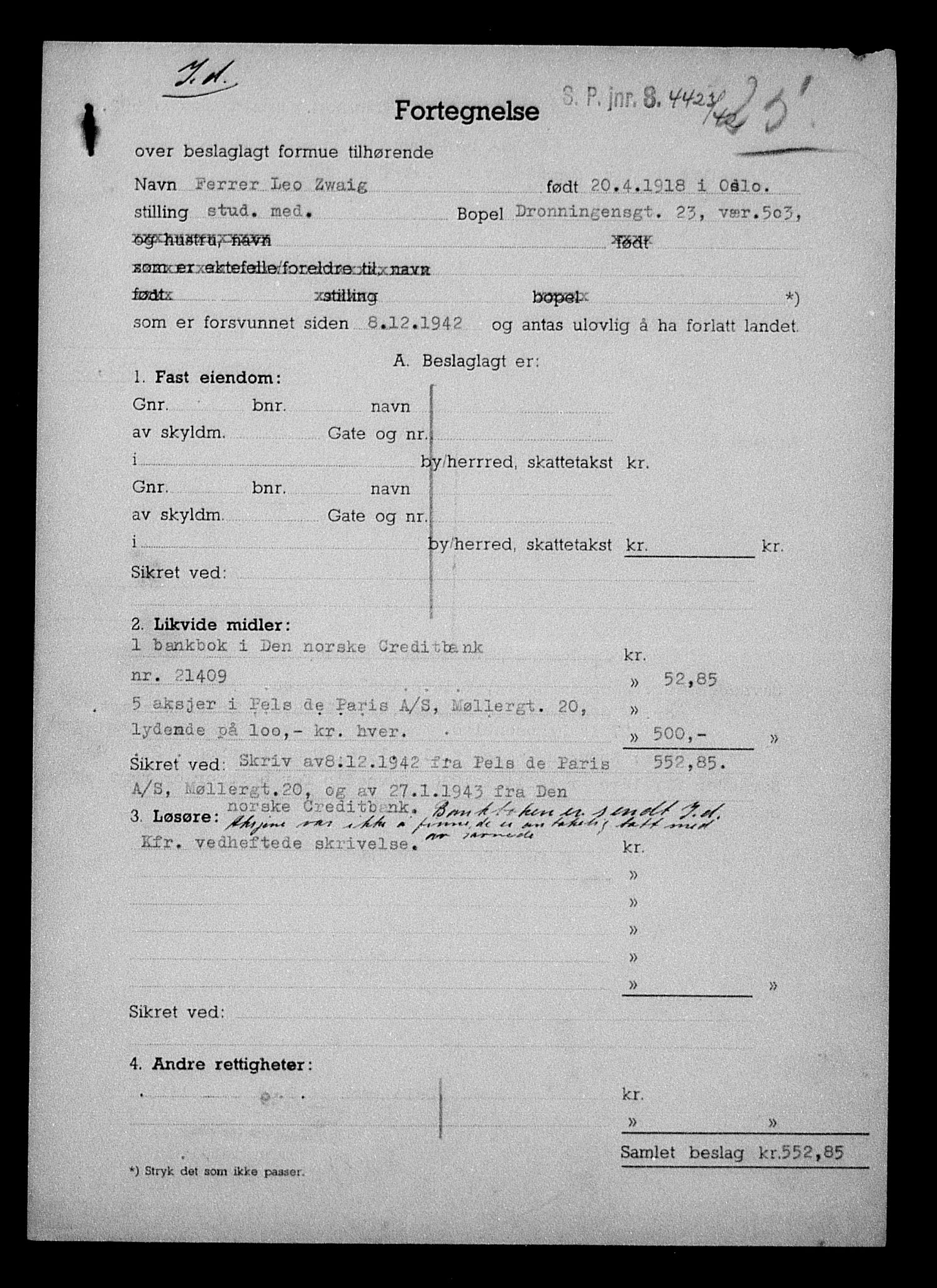 Justisdepartementet, Tilbakeføringskontoret for inndratte formuer, AV/RA-S-1564/H/Hc/Hcc/L0988: --, 1945-1947, p. 352