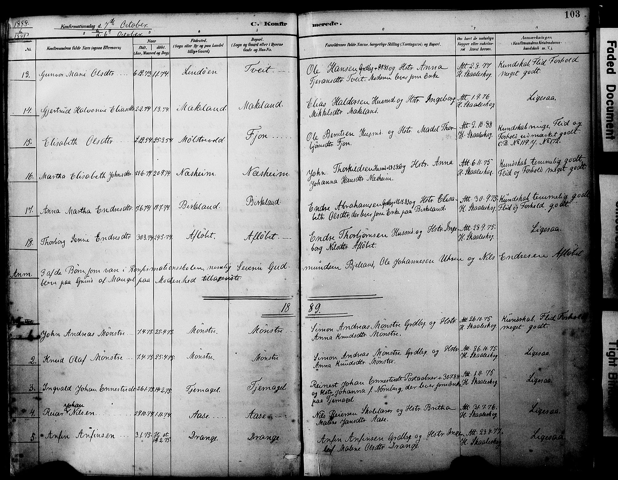 Sveio Sokneprestembete, SAB/A-78501/H/Haa: Parish register (official) no. B 2, 1883-1894, p. 103