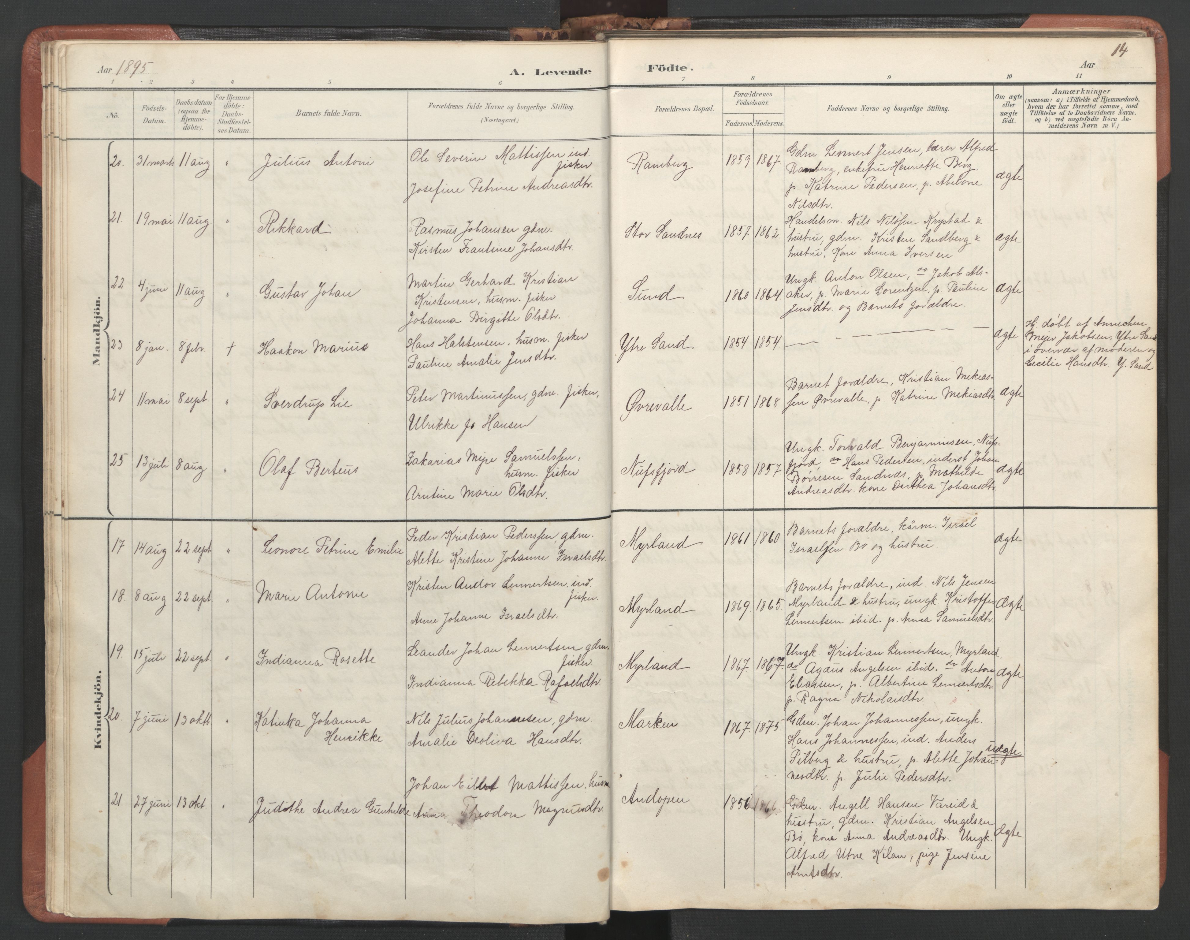 Ministerialprotokoller, klokkerbøker og fødselsregistre - Nordland, AV/SAT-A-1459/885/L1214: Parish register (copy) no. 885C03, 1893-1958, p. 14