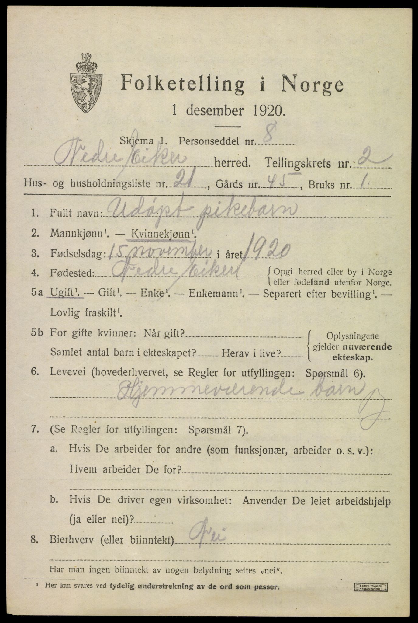 SAKO, 1920 census for Nedre Eiker, 1920, p. 3865