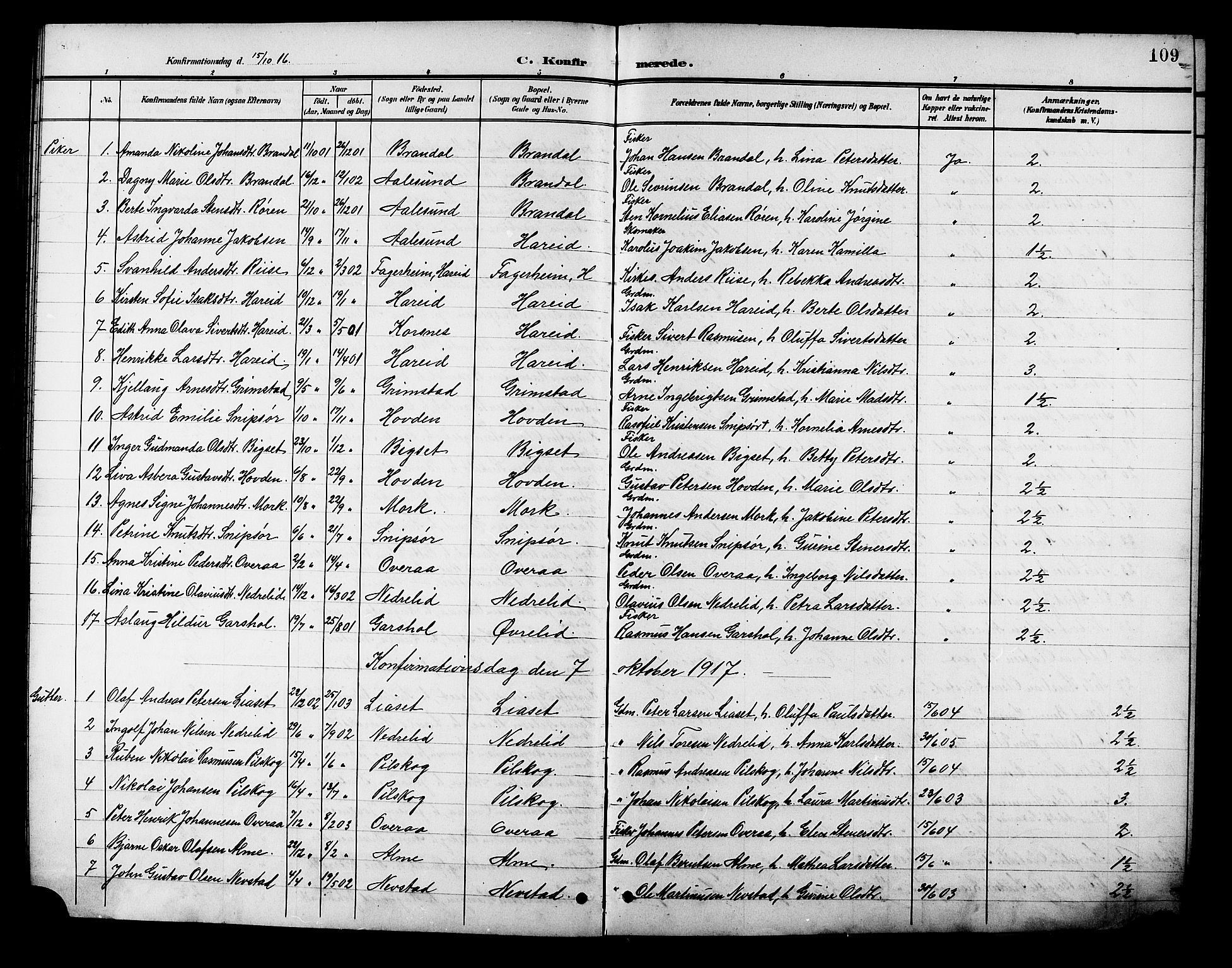 Ministerialprotokoller, klokkerbøker og fødselsregistre - Møre og Romsdal, SAT/A-1454/510/L0126: Parish register (copy) no. 510C03, 1900-1922, p. 109