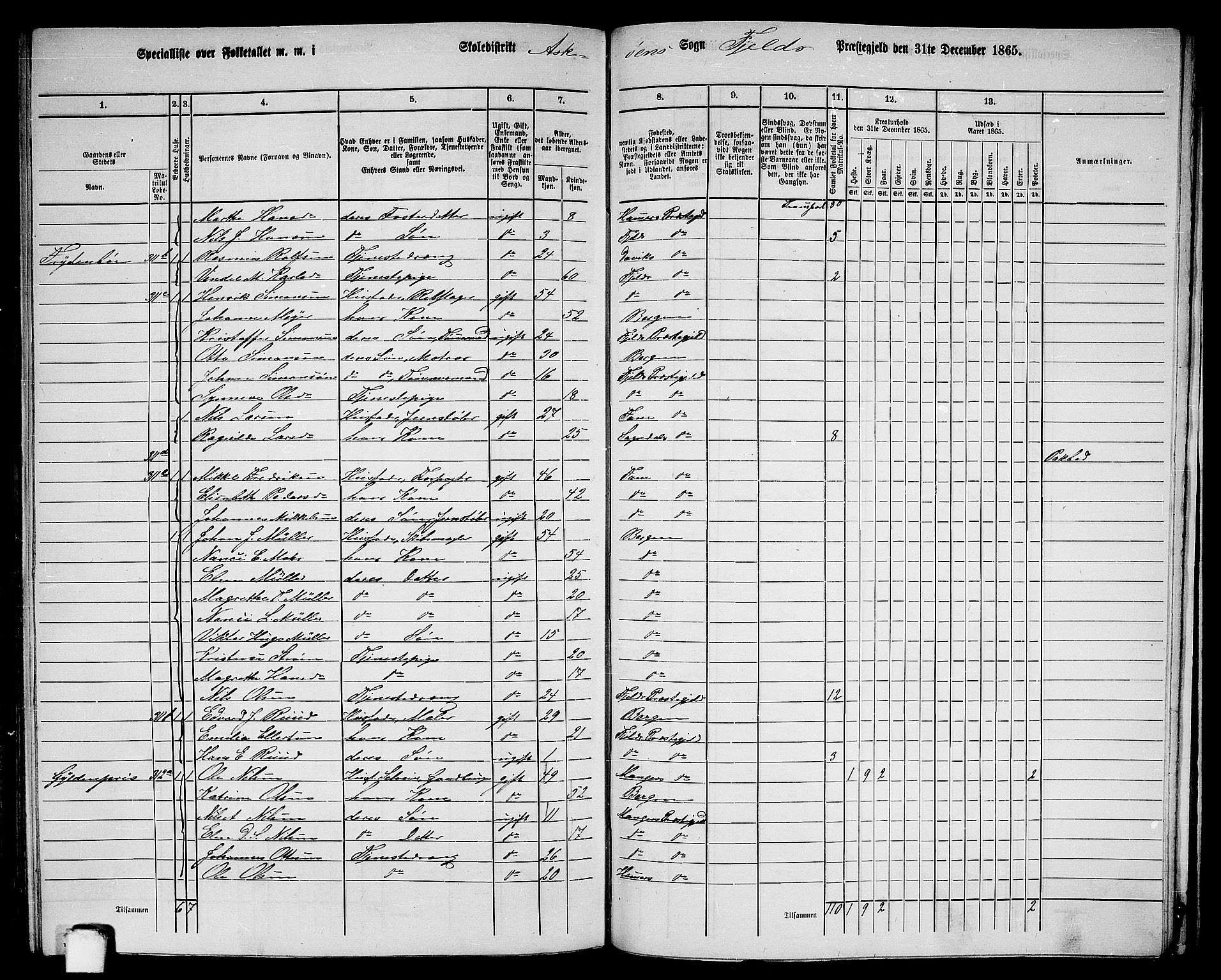 RA, 1865 census for Fjell, 1865, p. 240