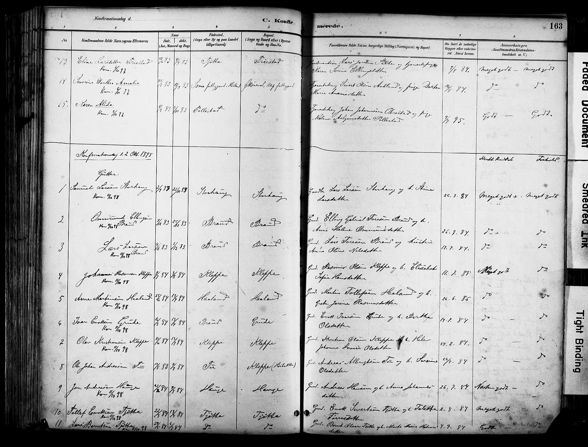 Klepp sokneprestkontor, SAST/A-101803/001/3/30BA/L0009: Parish register (official) no. A 7, 1886-1915, p. 163