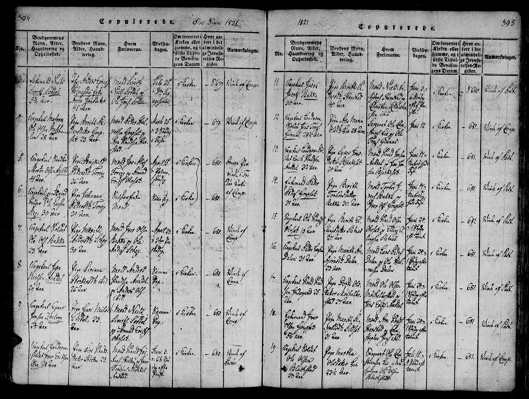 Ministerialprotokoller, klokkerbøker og fødselsregistre - Møre og Romsdal, SAT/A-1454/586/L0982: Parish register (official) no. 586A08, 1819-1829, p. 394-395