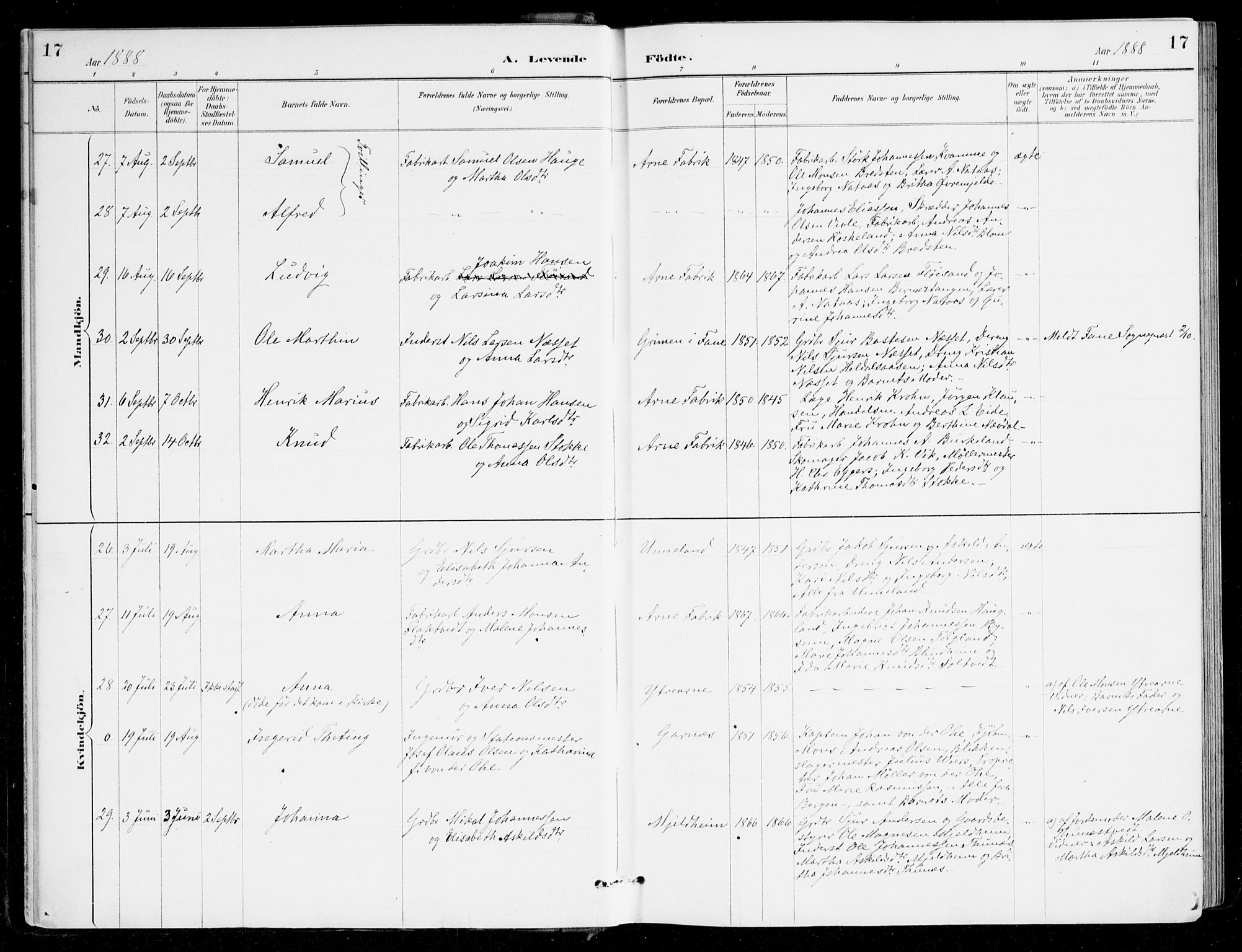 Haus sokneprestembete, AV/SAB-A-75601/H/Haa/Haad/L0001: Parish register (official) no. D 1, 1887-1898, p. 17