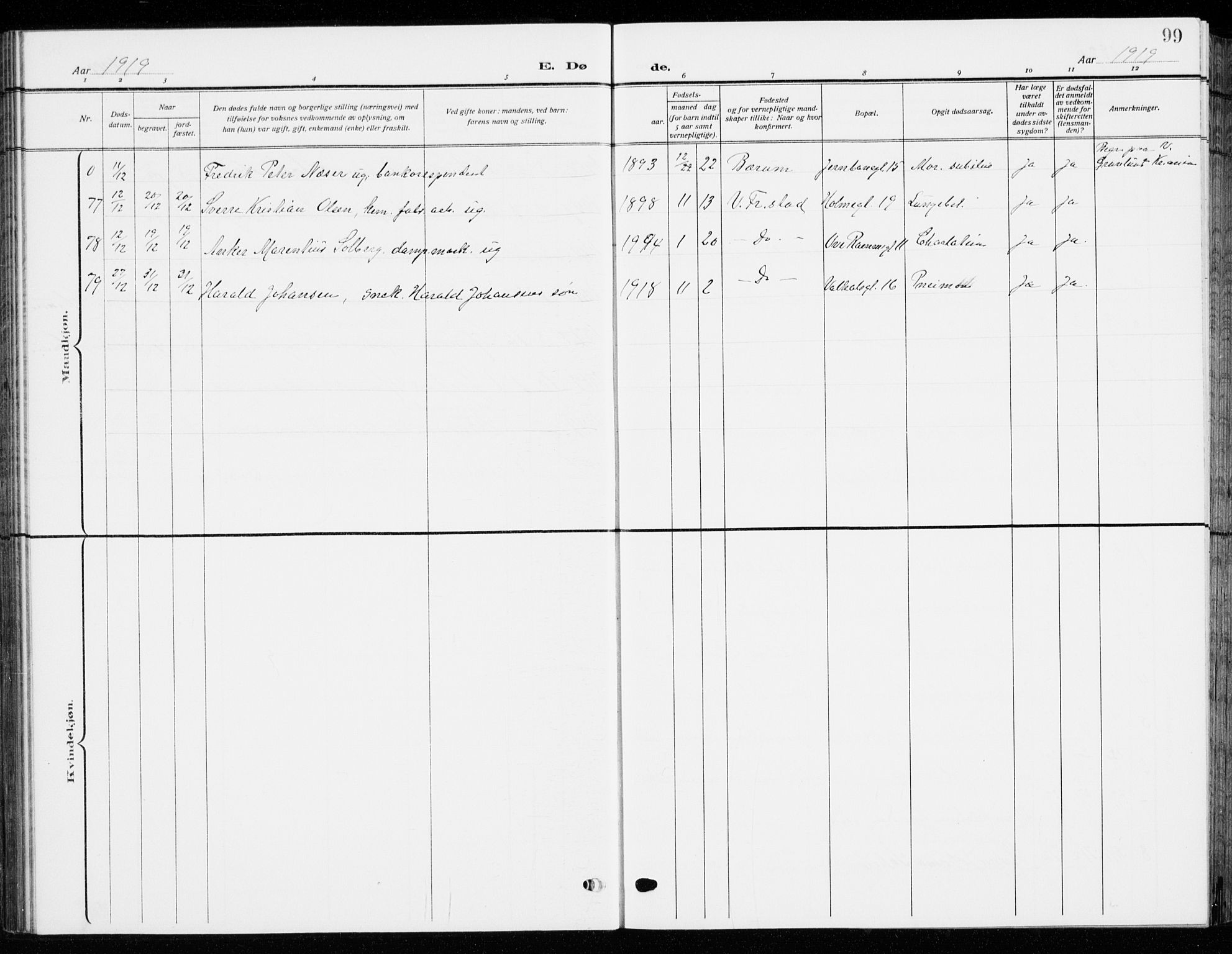 Fredrikstad domkirkes prestekontor Kirkebøker, SAO/A-10906/G/Ga/L0004: Parish register (copy) no. 4, 1910-1944, p. 99