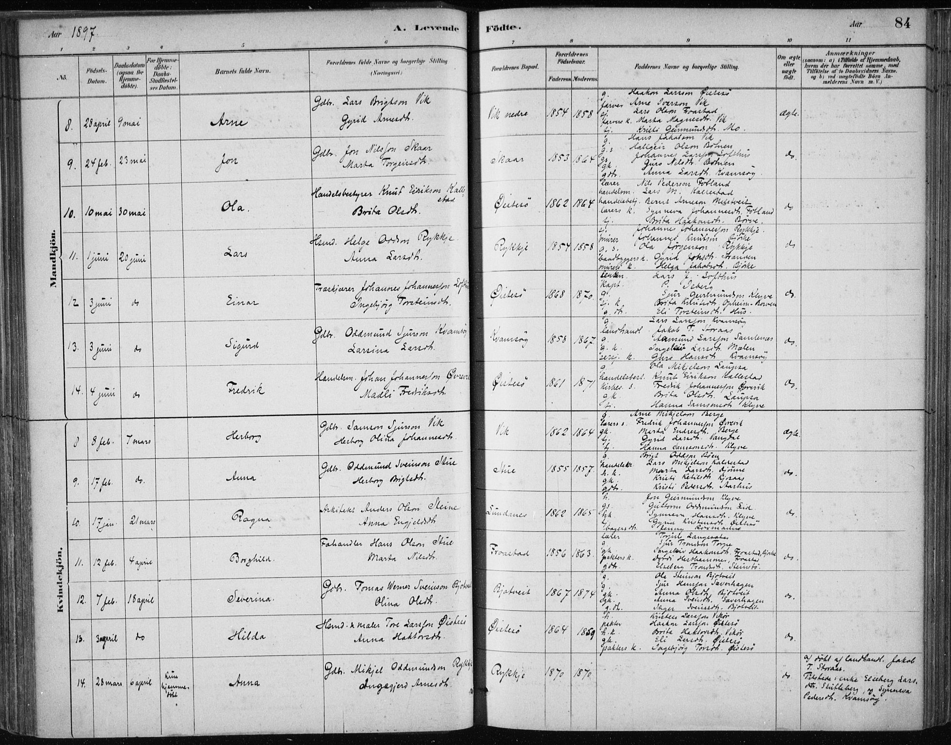 Kvam sokneprestembete, AV/SAB-A-76201/H/Haa: Parish register (official) no. C  1, 1880-1906, p. 84