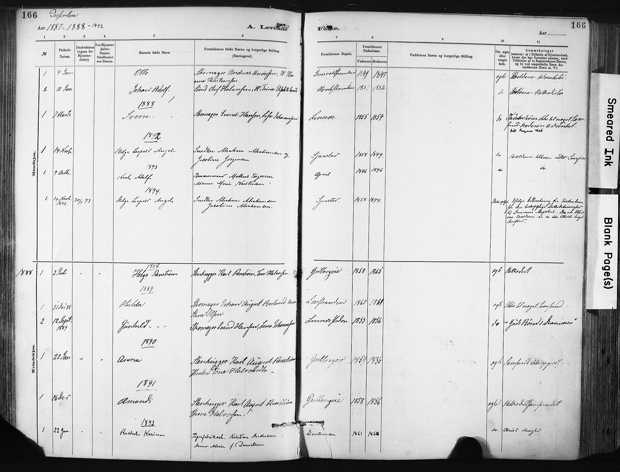 Lier kirkebøker, AV/SAKO-A-230/F/Fa/L0015: Parish register (official) no. I 15, 1883-1894, p. 166