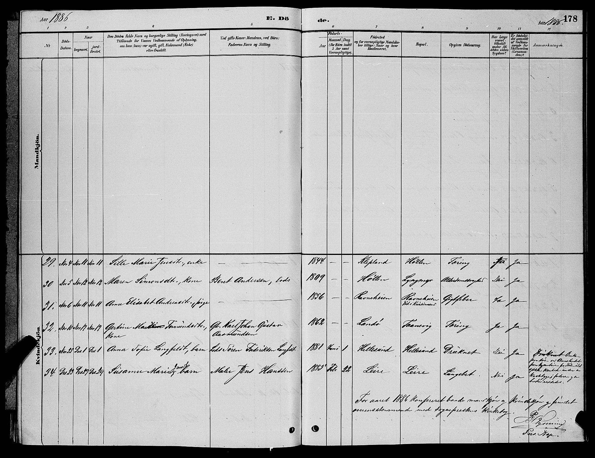 Søgne sokneprestkontor, SAK/1111-0037/F/Fb/Fbb/L0005: Parish register (copy) no. B 5, 1884-1891, p. 178