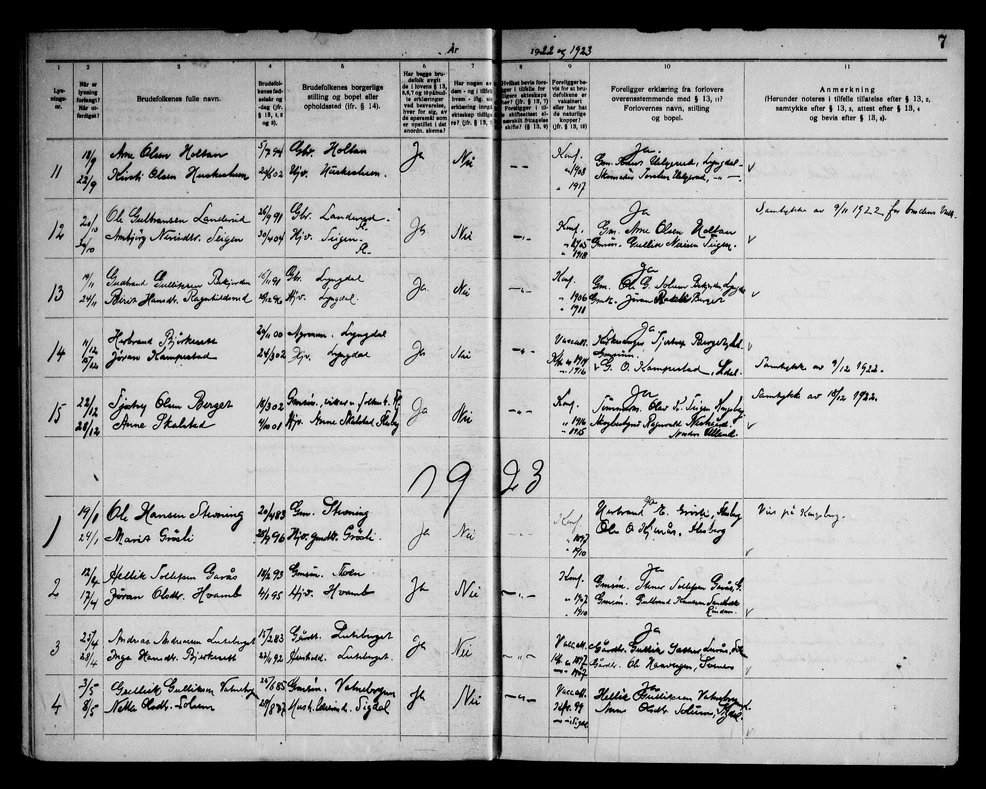 Flesberg kirkebøker, AV/SAKO-A-18/H/Ha/L0001: Banns register no. 1, 1919-1969, p. 7