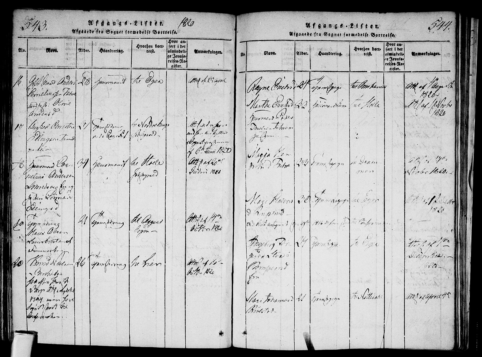 Modum kirkebøker, AV/SAKO-A-234/F/Fa/L0004: Parish register (official) no. 4, 1818-1824, p. 543-544