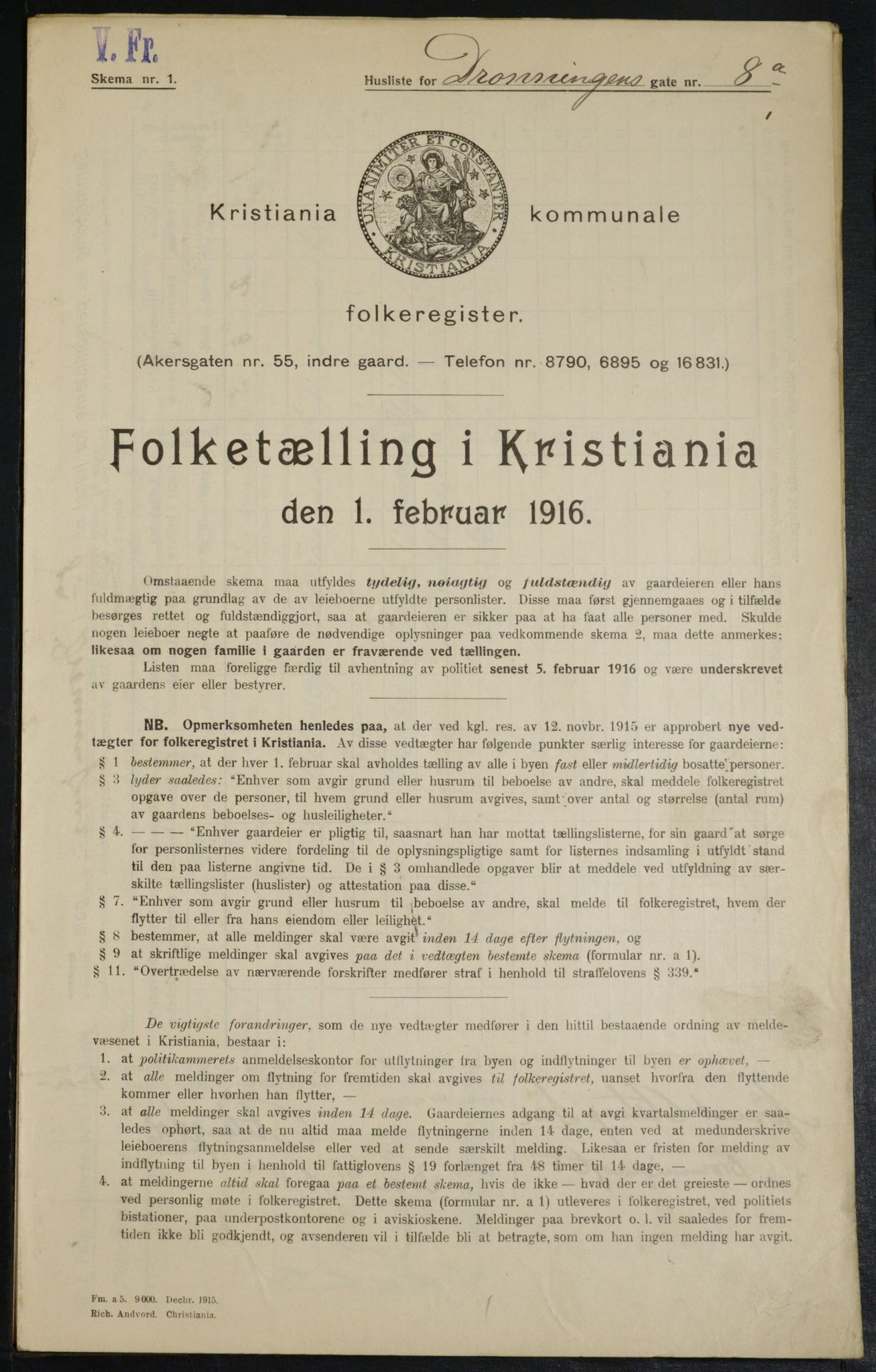 OBA, Municipal Census 1916 for Kristiania, 1916, p. 17303