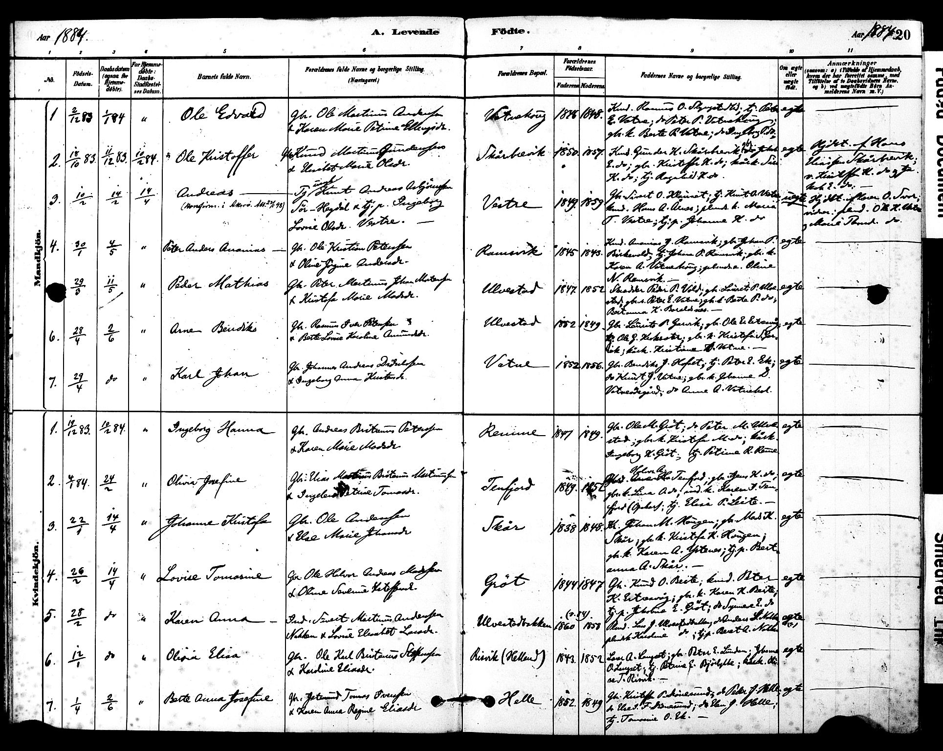 Ministerialprotokoller, klokkerbøker og fødselsregistre - Møre og Romsdal, SAT/A-1454/525/L0374: Parish register (official) no. 525A04, 1880-1899, p. 20