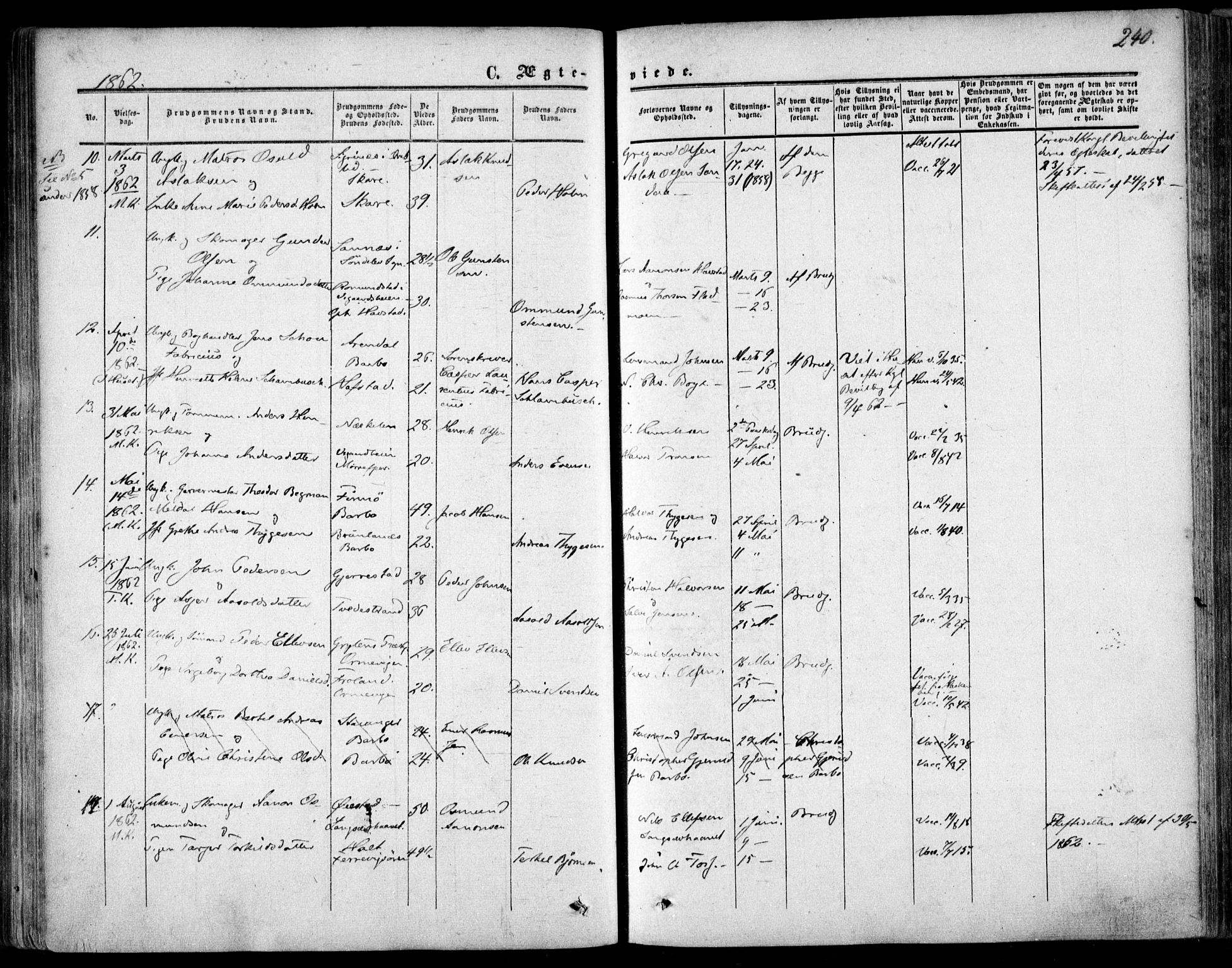 Tromøy sokneprestkontor, AV/SAK-1111-0041/F/Fa/L0006: Parish register (official) no. A 6, 1855-1863, p. 240