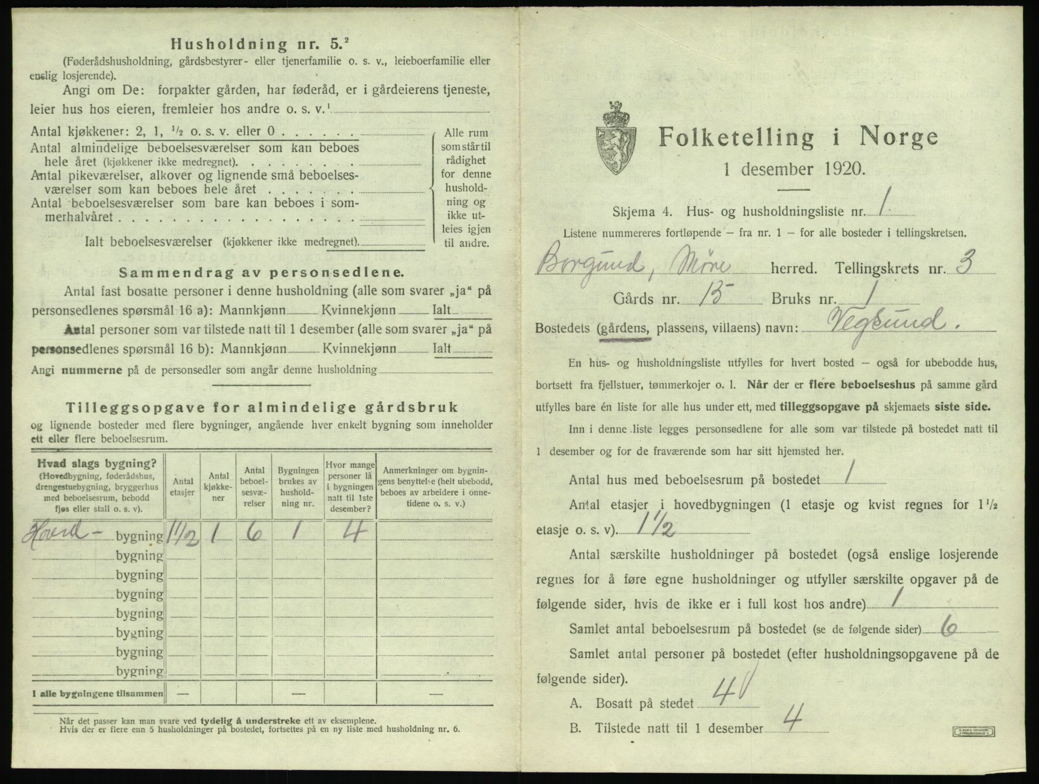 SAT, 1920 census for Borgund, 1920, p. 252