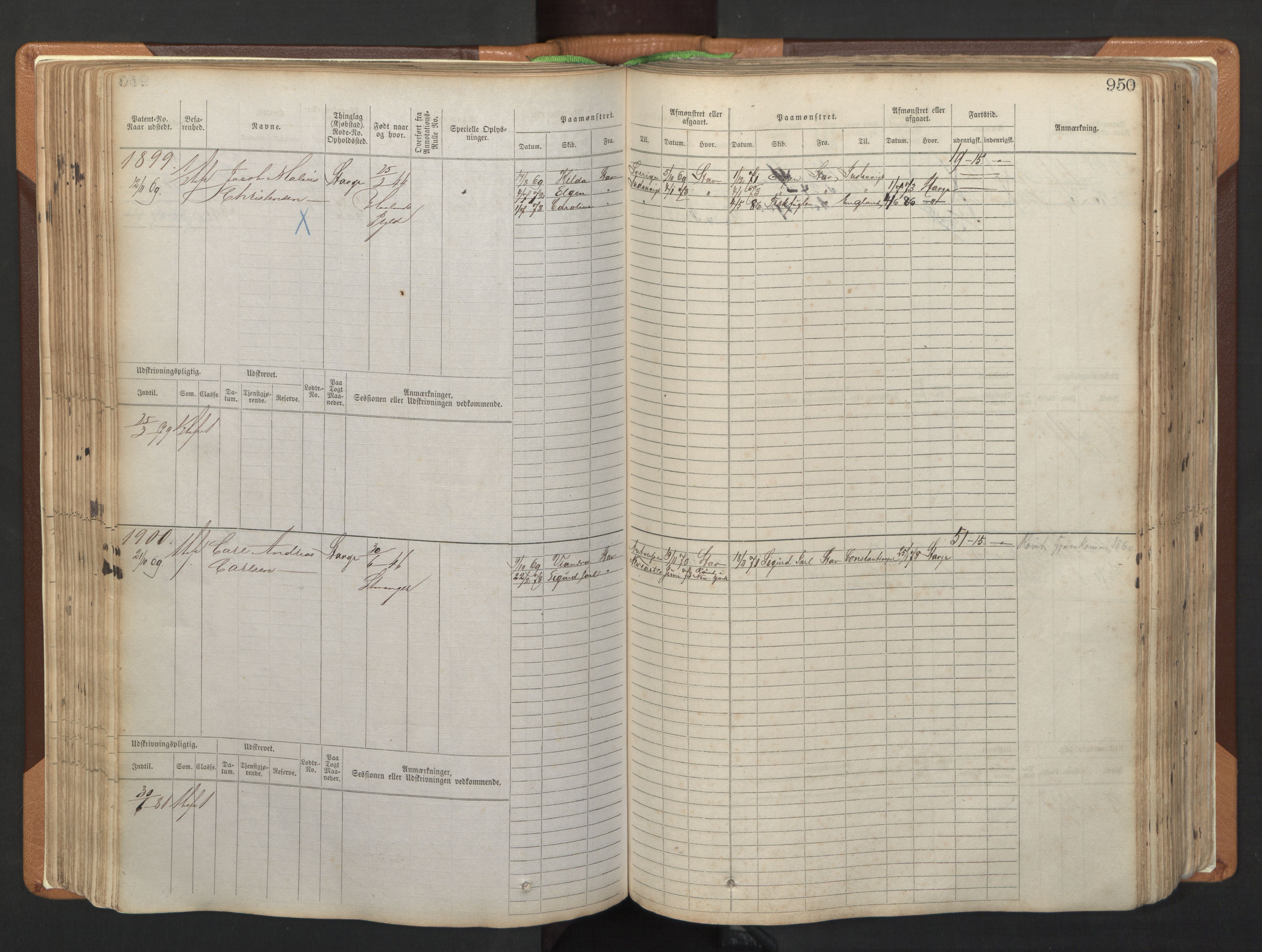 Stavanger sjømannskontor, SAST/A-102006/F/Fb/Fbb/L0006: Sjøfartshovedrulle, patentnr. 1607-2402 (del 3), 1869-1880, p. 150