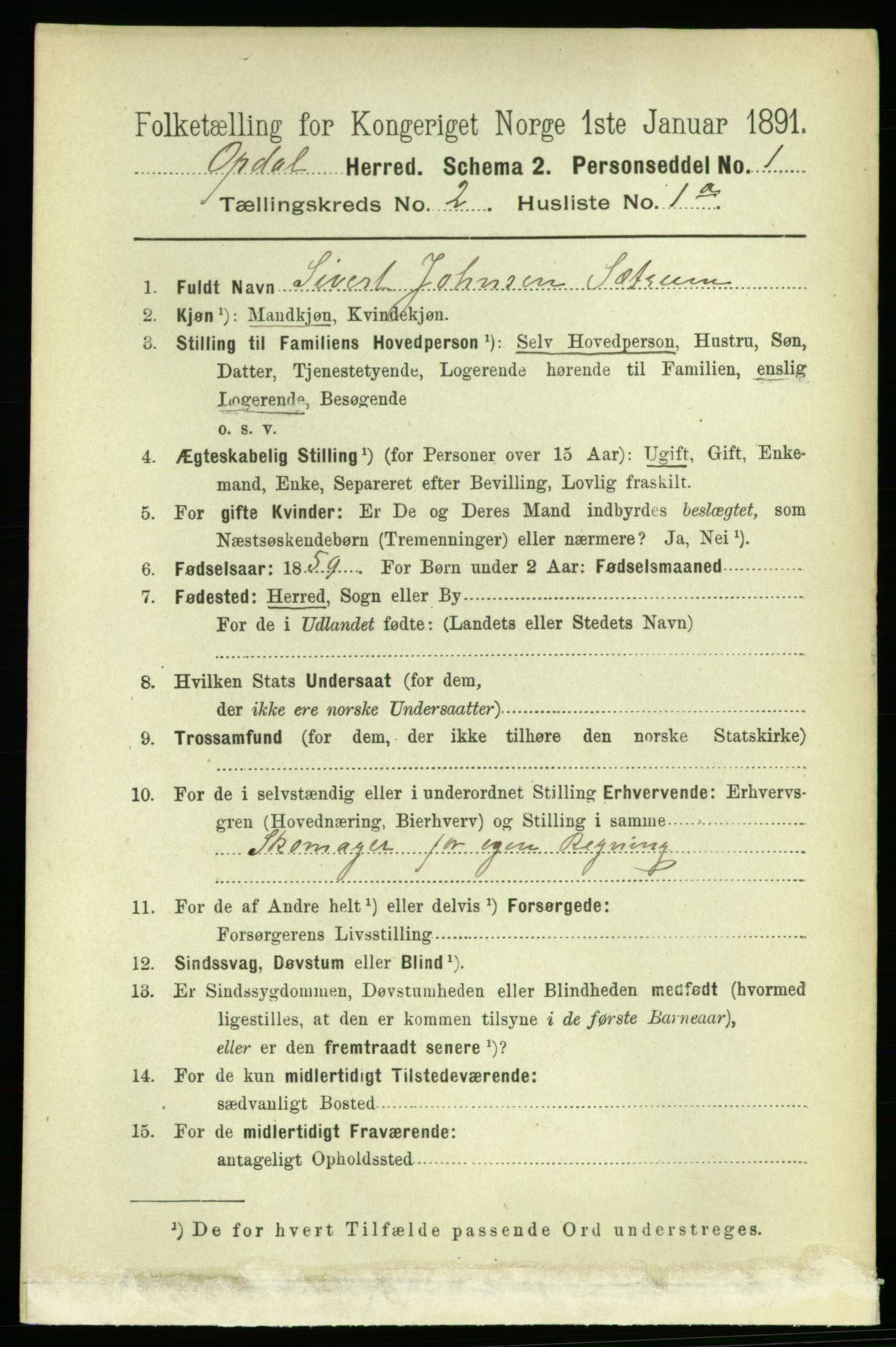 RA, 1891 census for 1634 Oppdal, 1891, p. 732