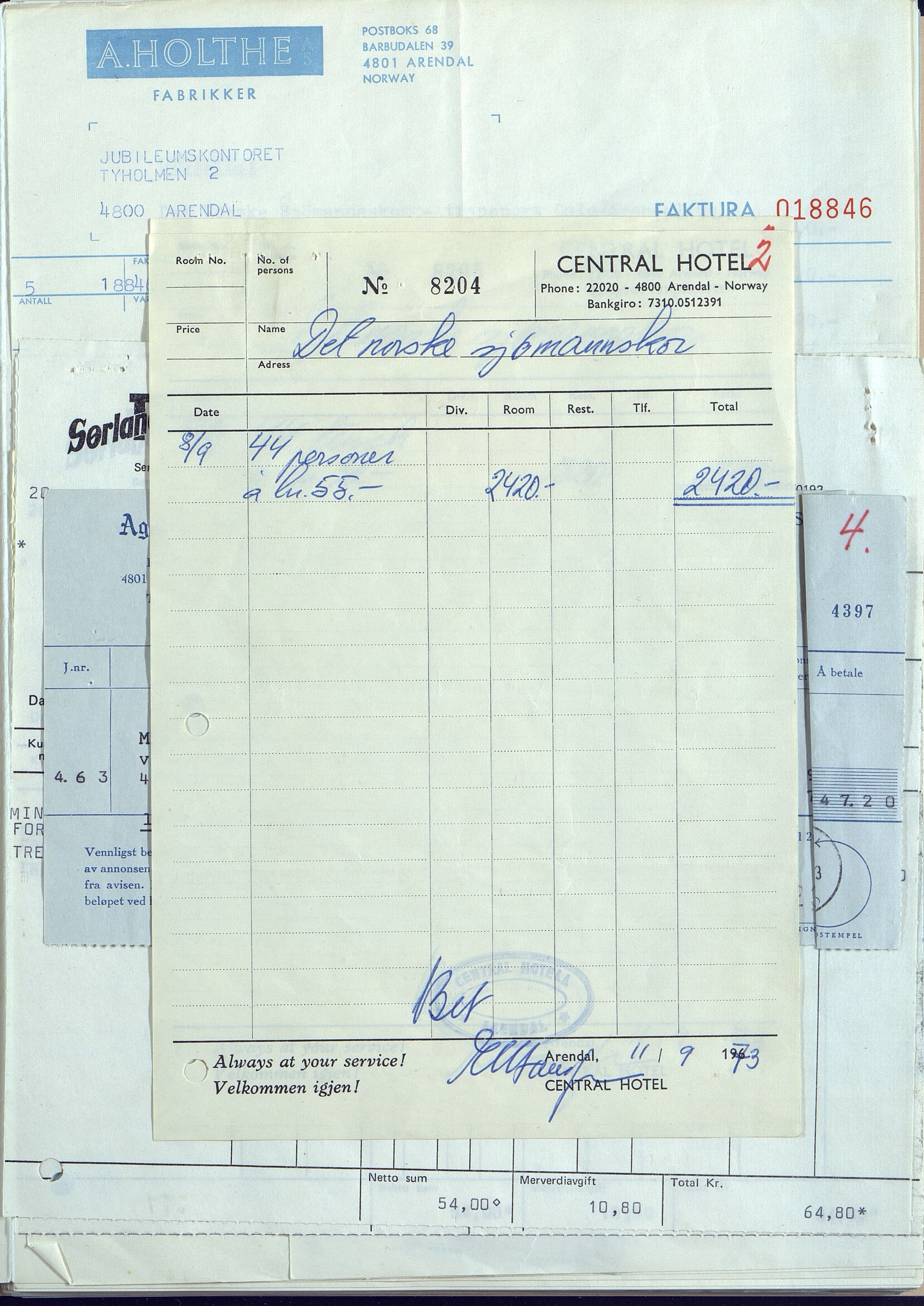 Byjubileet i Arendal 1973 , AAKS/KA0906-492a/E/E01/L0004: Spesielle arrangementer, 1971-1973