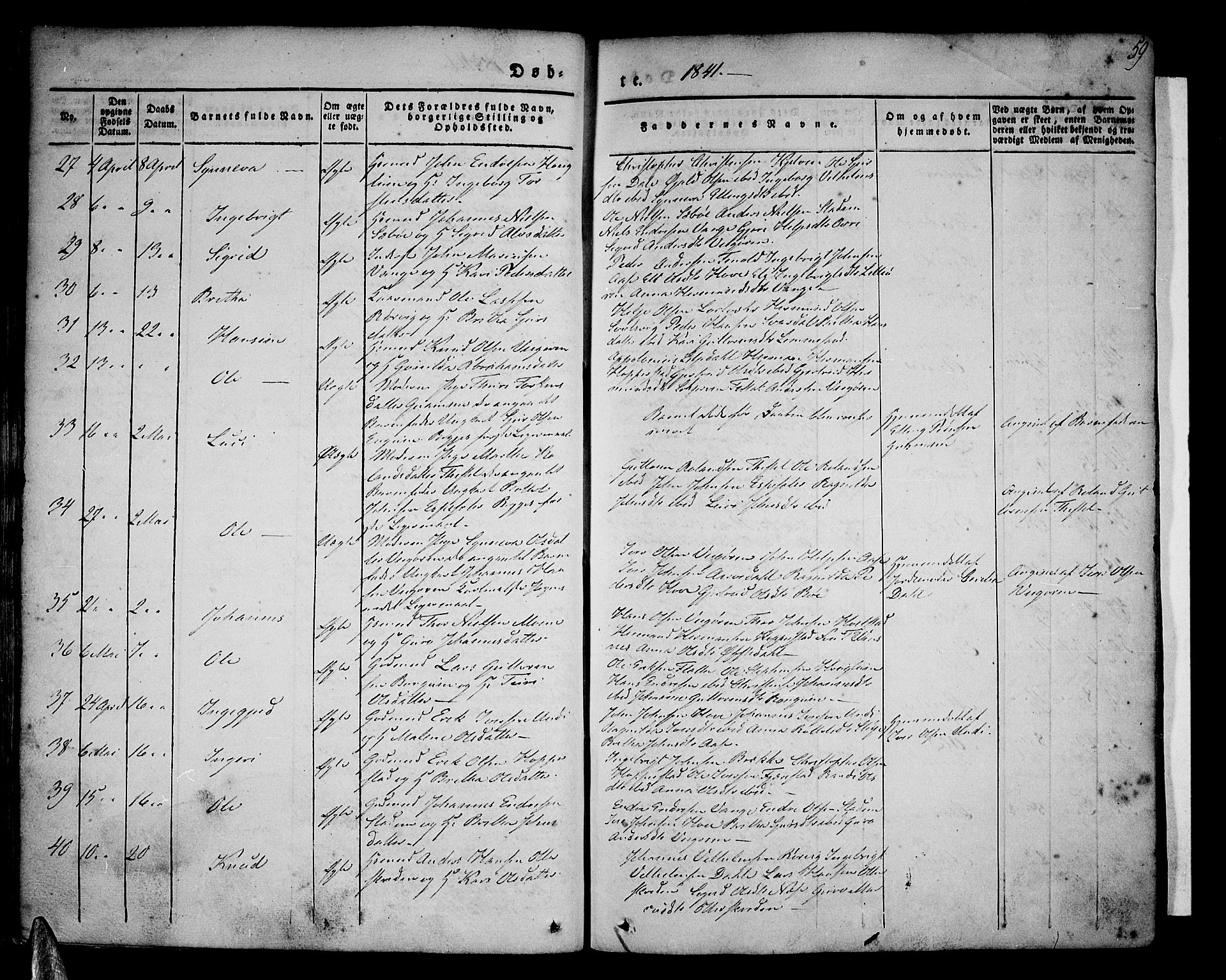 Vik sokneprestembete, SAB/A-81501: Parish register (official) no. A 7, 1831-1845, p. 59