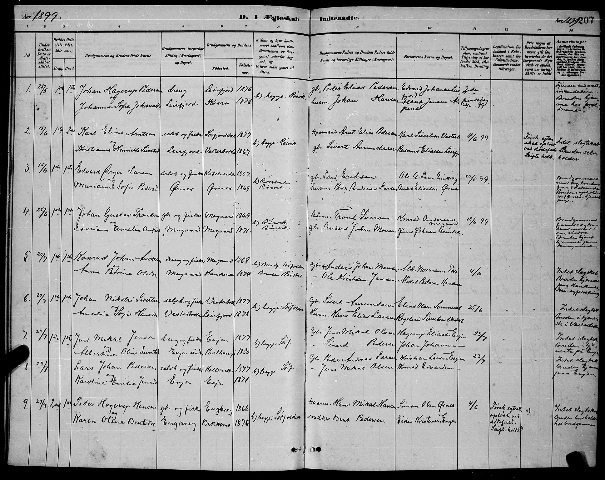 Ministerialprotokoller, klokkerbøker og fødselsregistre - Nordland, AV/SAT-A-1459/853/L0772: Parish register (official) no. 853A11, 1881-1900, p. 207