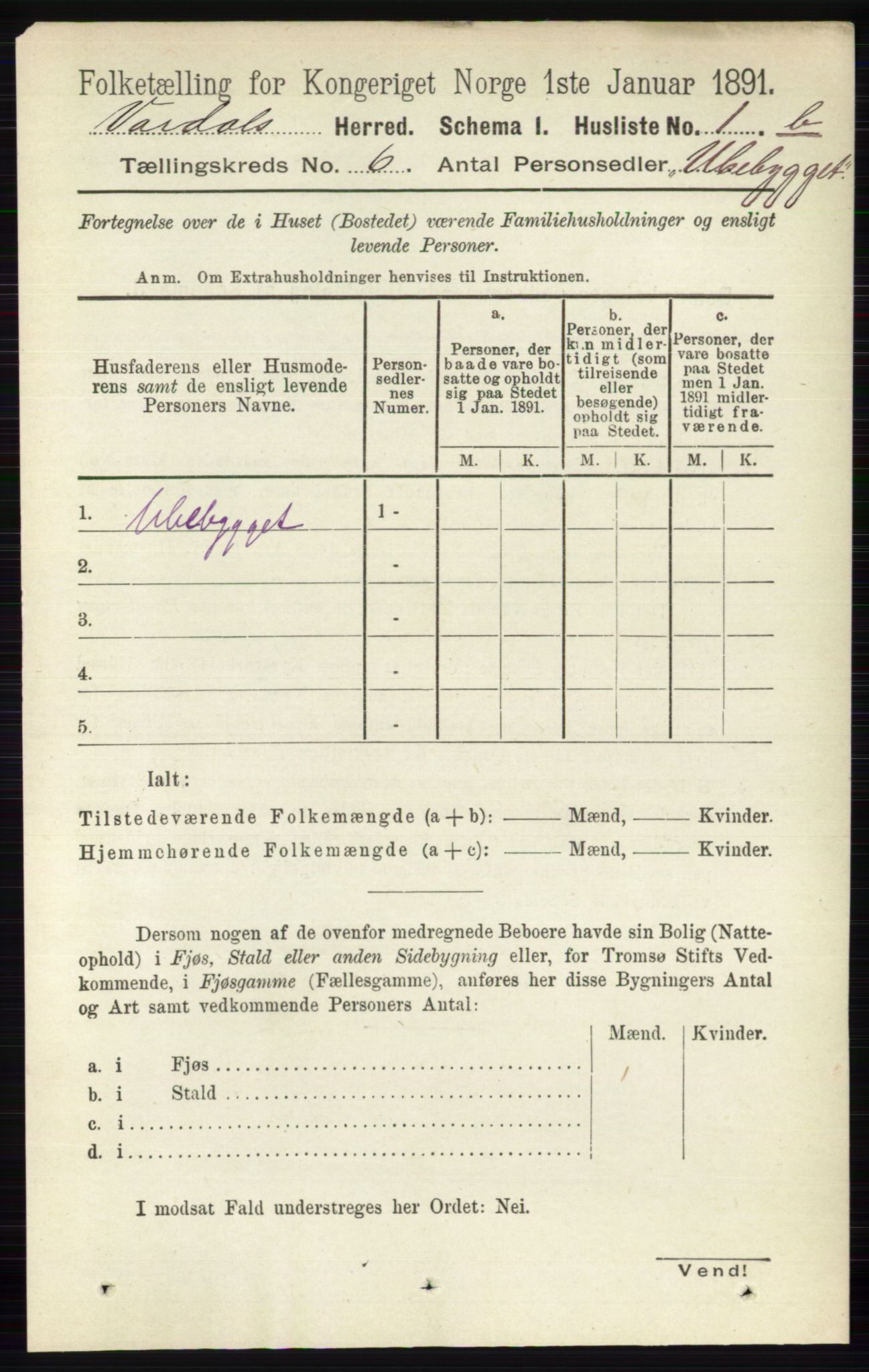 RA, 1891 census for 0527 Vardal, 1891, p. 2284