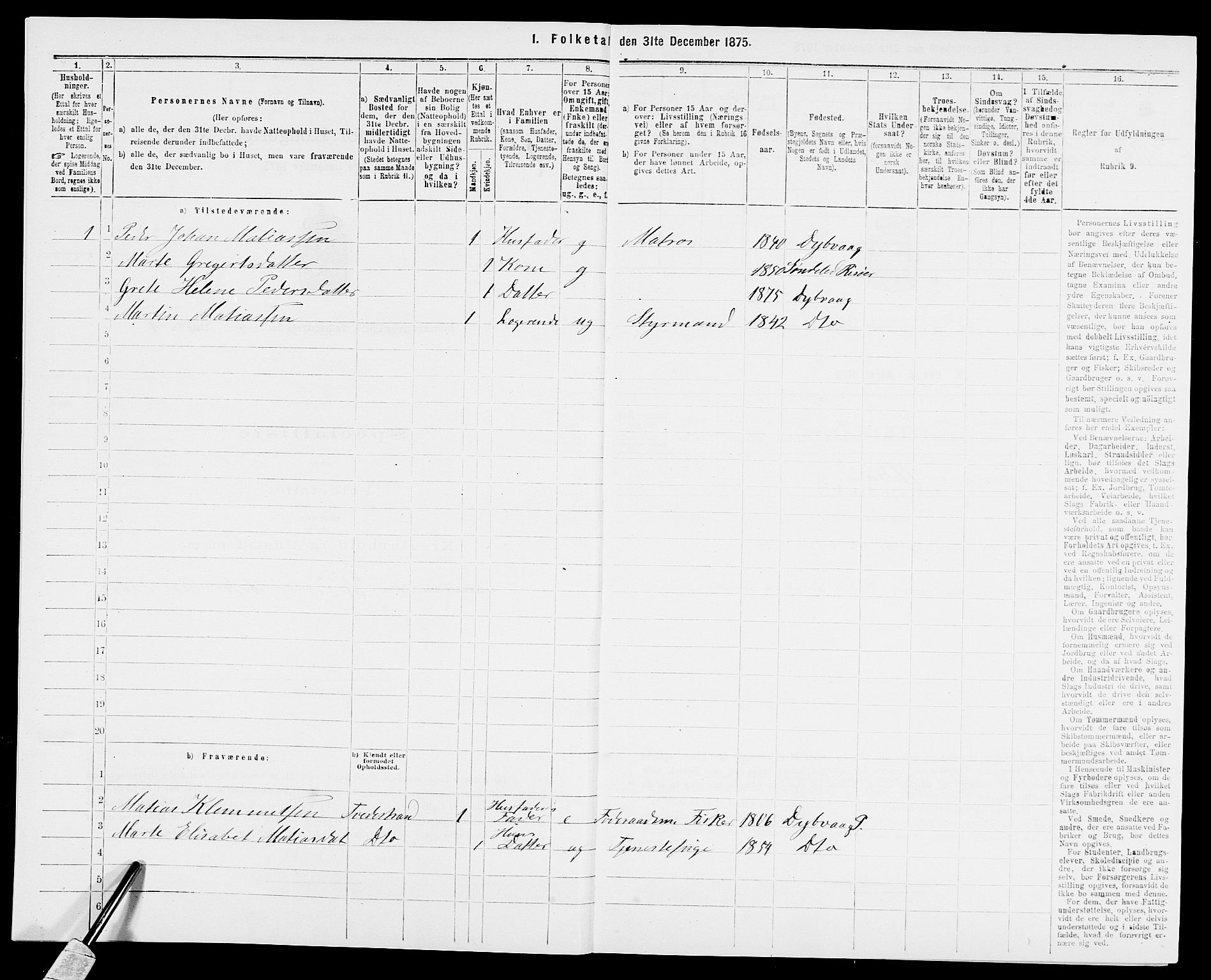 SAK, 1875 census for 0915P Dypvåg, 1875, p. 438