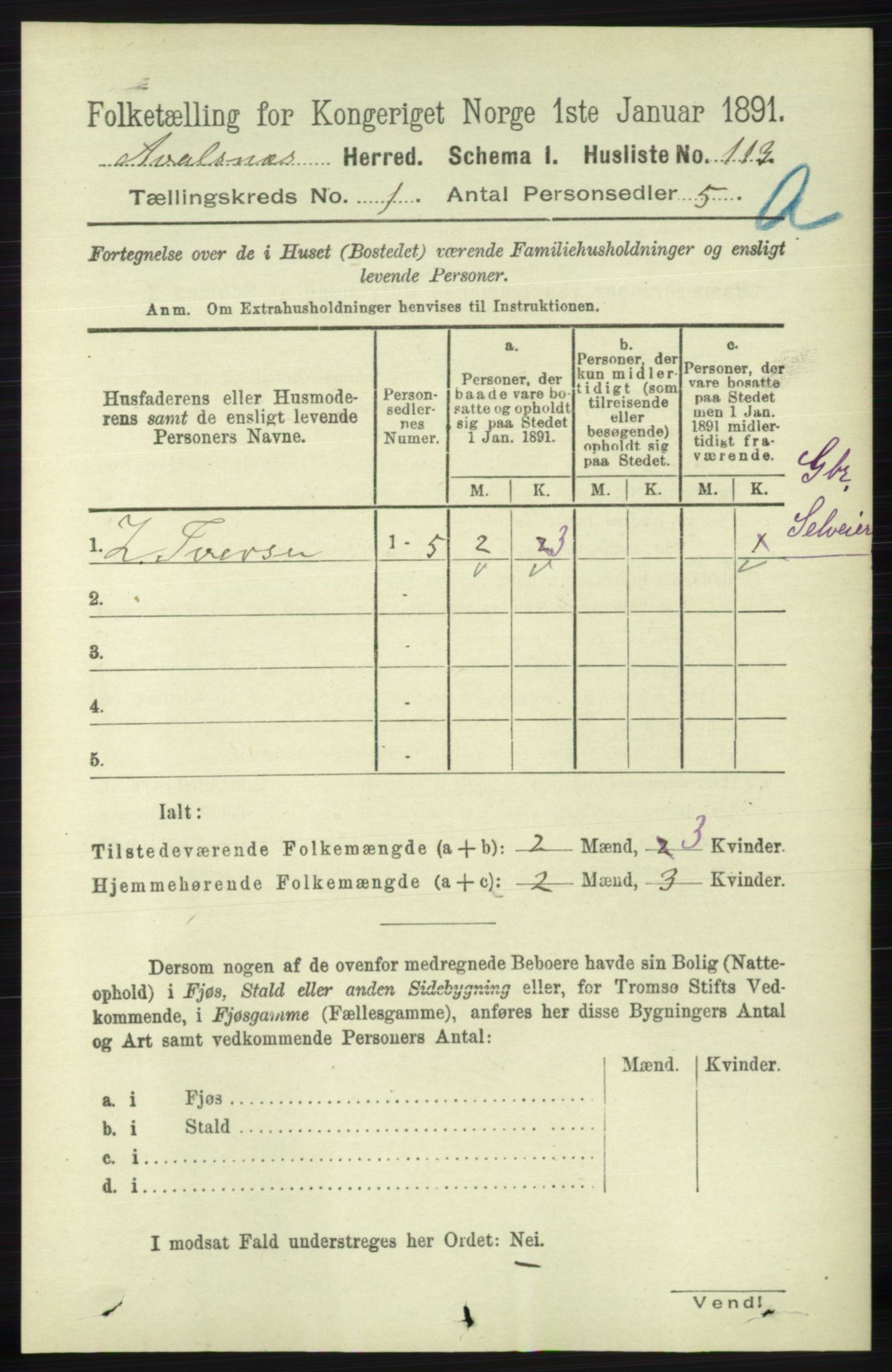 RA, 1891 census for 1147 Avaldsnes, 1891, p. 161