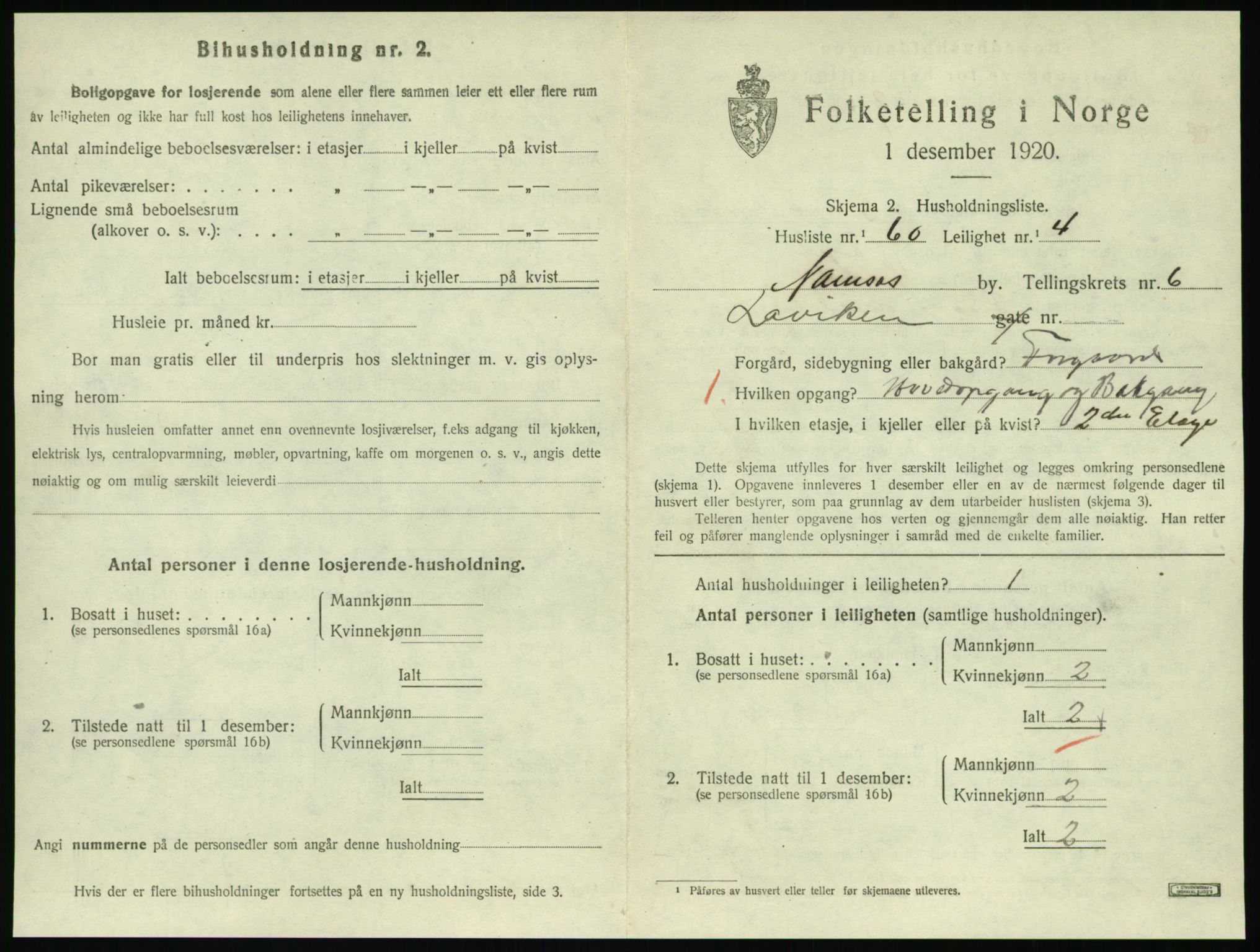 SAT, 1920 census for Namsos, 1920, p. 2005